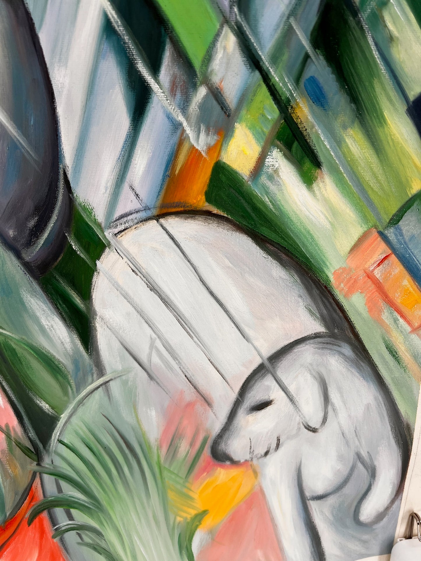 Bajo la lluvia (según Franz Marc) – Óleo sobre lienzo expresionista pintado a mano (64 × 80 cm, entregado enrollado)