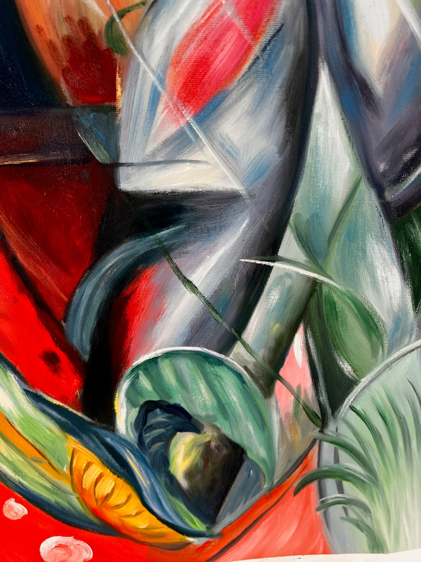 Bajo la lluvia (según Franz Marc) – Óleo sobre lienzo expresionista pintado a mano (64 × 80 cm, entregado enrollado)