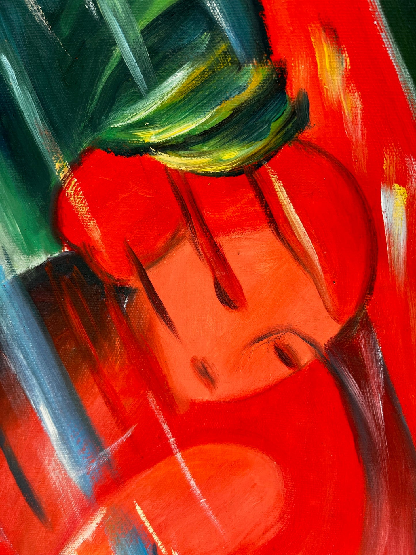 Bajo la lluvia (según Franz Marc) – Óleo sobre lienzo expresionista pintado a mano (64 × 80 cm, entregado enrollado)