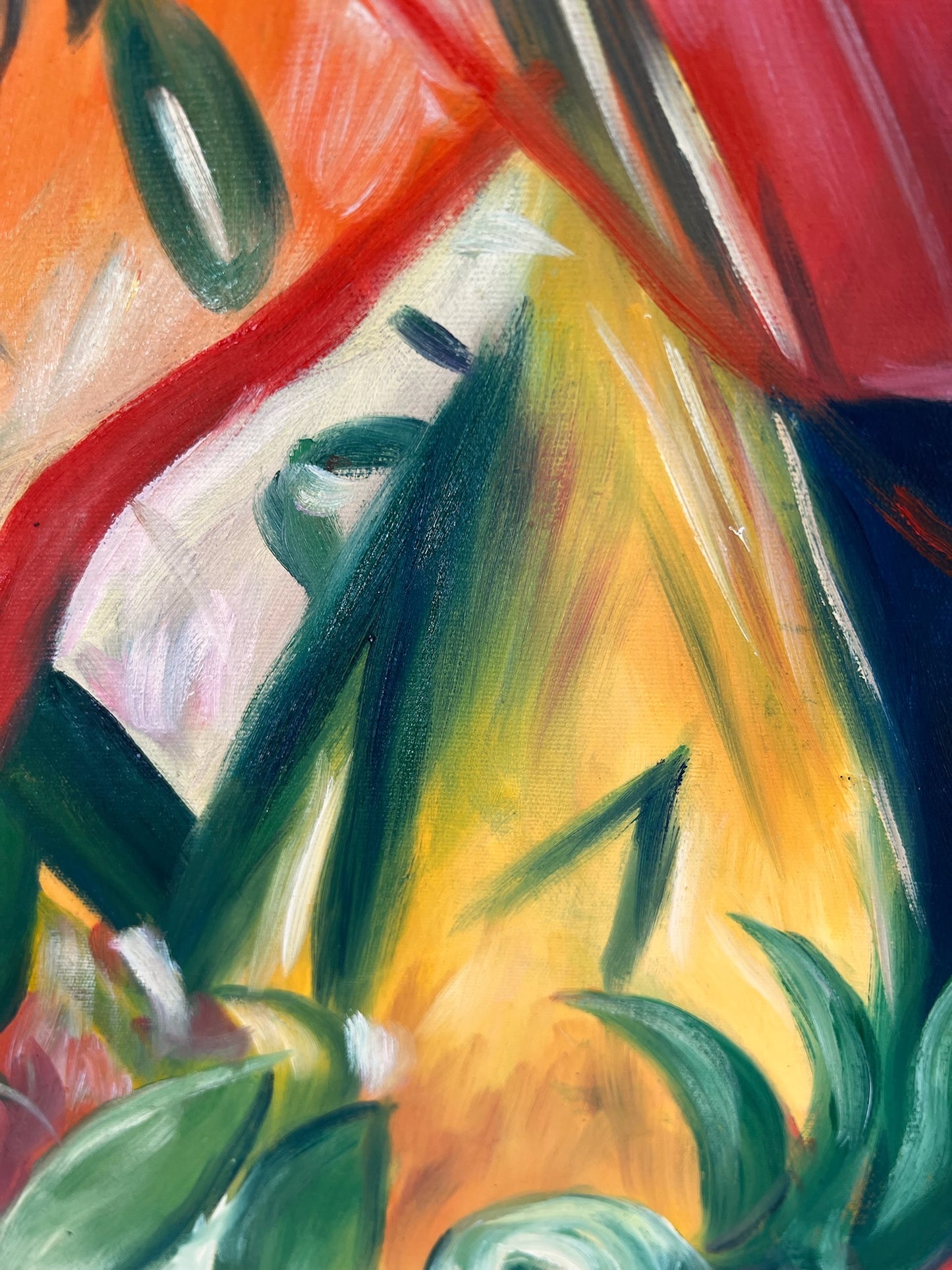 Bajo la lluvia (según Franz Marc) – Óleo sobre lienzo expresionista pintado a mano (64 × 80 cm, entregado enrollado)