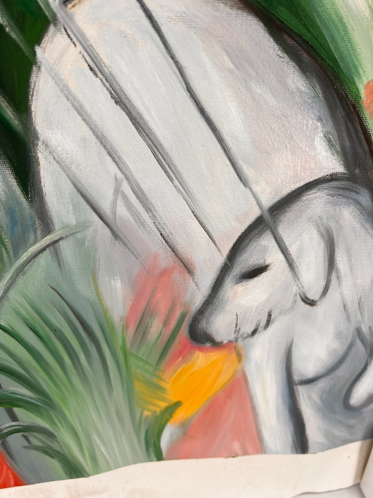 Bajo la lluvia (según Franz Marc) – Óleo sobre lienzo expresionista pintado a mano (64 × 80 cm, entregado enrollado)