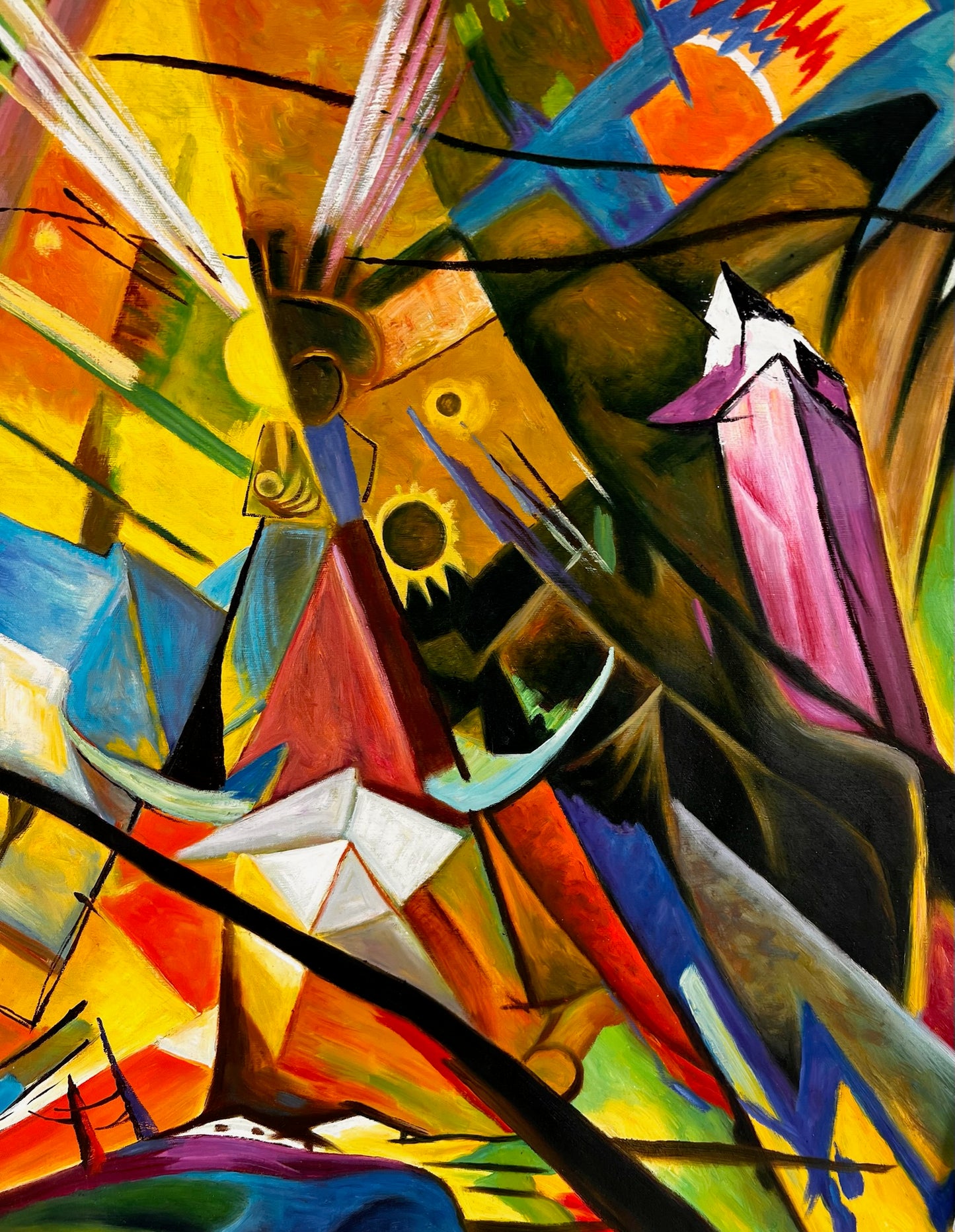Tirol (según Franz Marc) – Óleo sobre lienzo expresionista pintado a mano (60 × 80 cm, entregado enrollado)