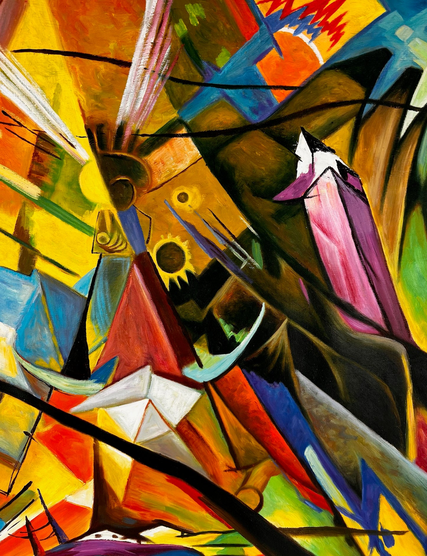 Tirol (según Franz Marc) – Óleo sobre lienzo expresionista pintado a mano (60 × 80 cm, entregado enrollado)