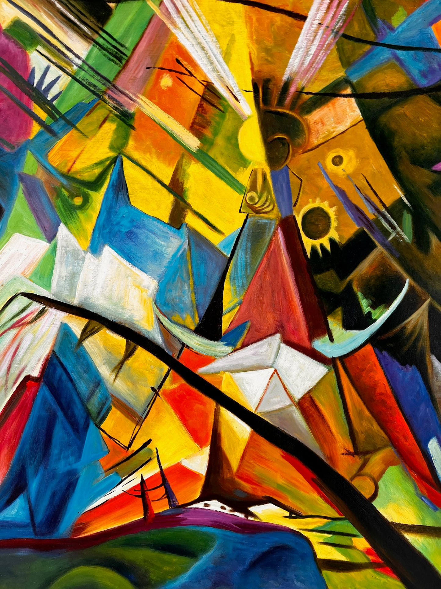 Tirol (según Franz Marc) – Óleo sobre lienzo expresionista pintado a mano (60 × 80 cm, entregado enrollado)