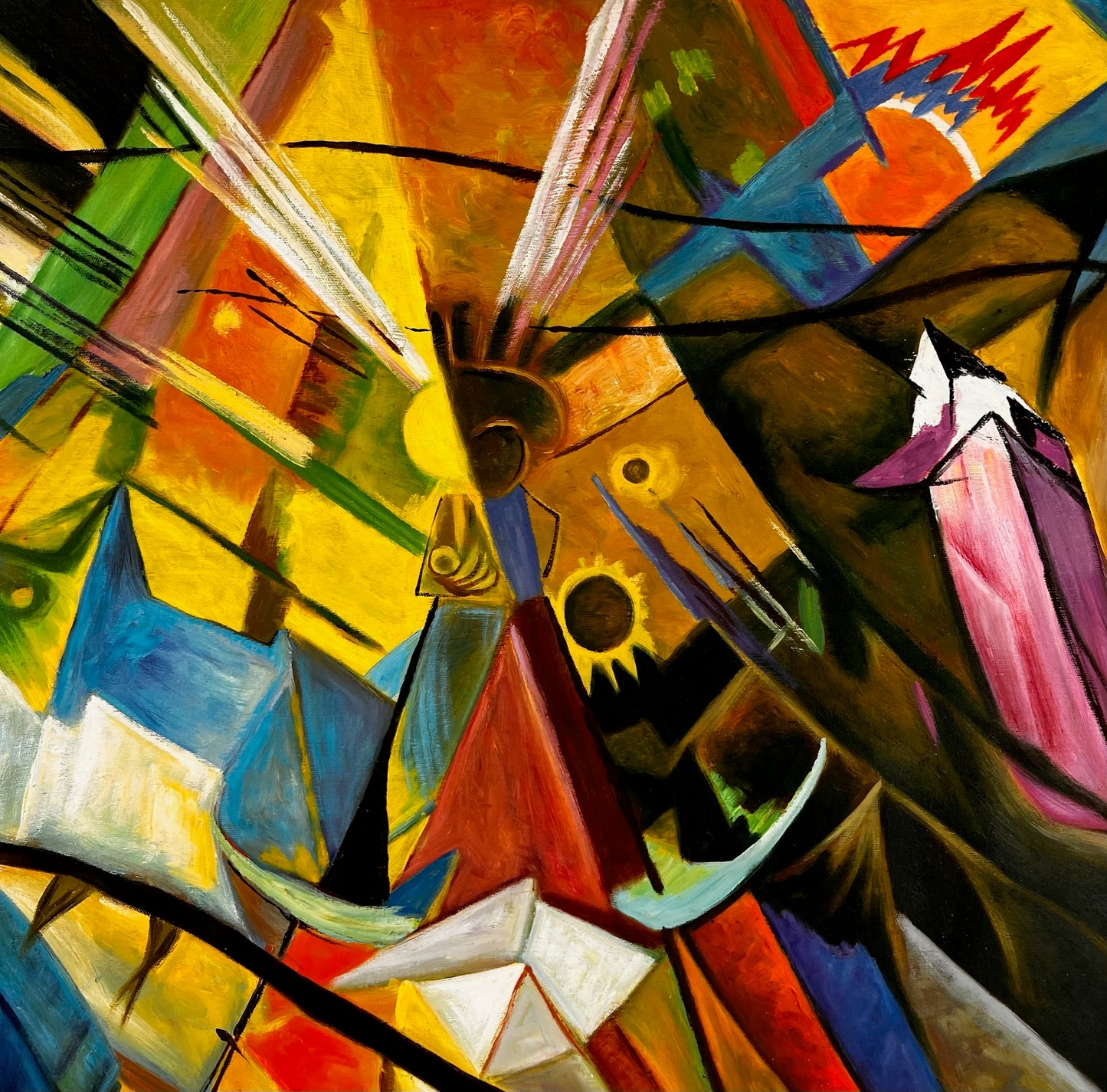 Tirol (según Franz Marc) – Óleo sobre lienzo expresionista pintado a mano (60 × 80 cm, entregado enrollado)
