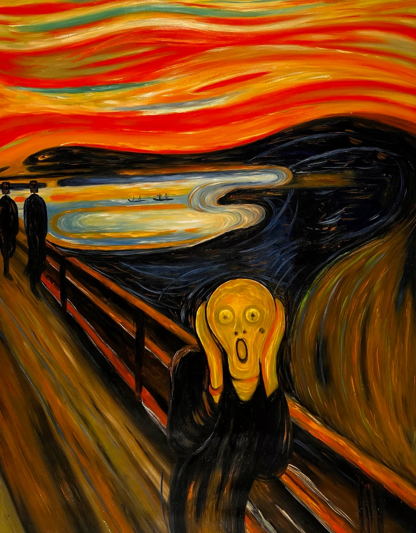 El Grito (de Edvard Munch) – Pintura al óleo expresionista pintada a mano sobre lienzo (entregada enrollada)