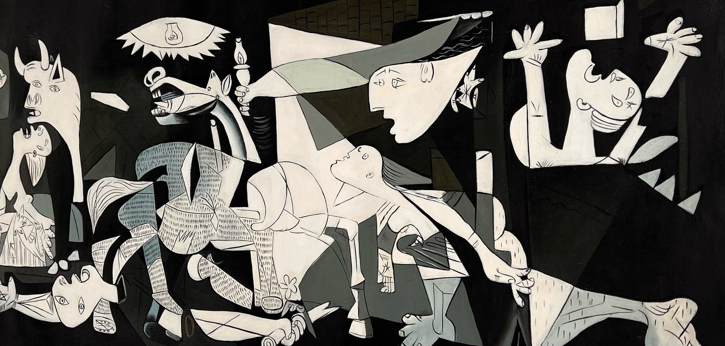 Guernica – Pintura al óleo cubista pintada a mano sobre lienzo (50 × 100 cm)