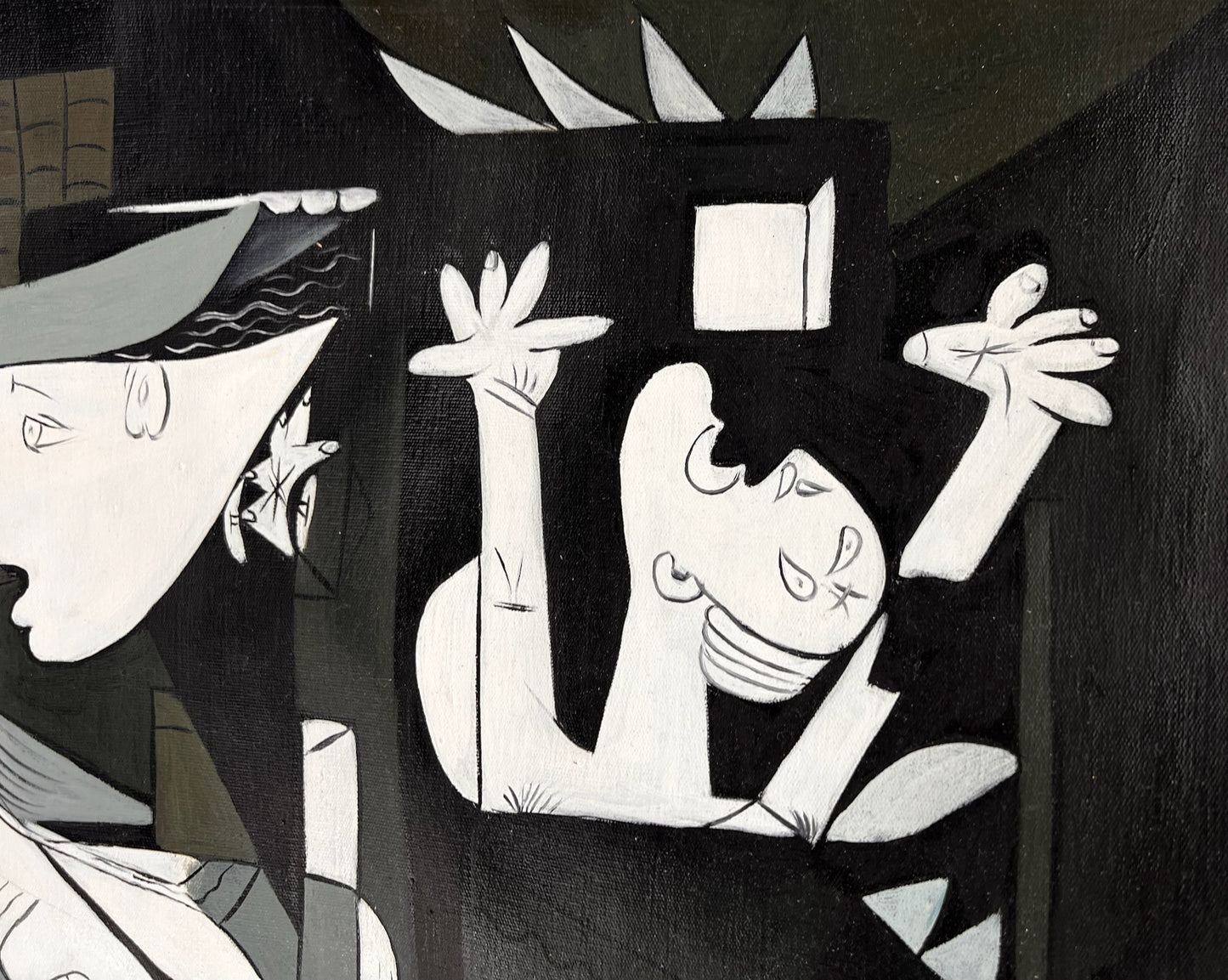 Guernica – Pintura al óleo cubista pintada a mano sobre lienzo (50 × 100 cm)