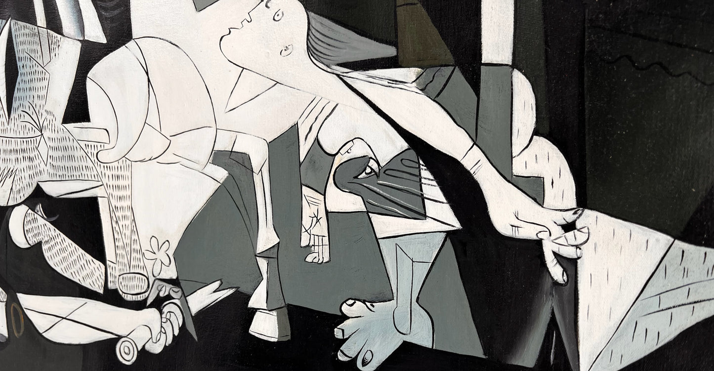 Guernica – Pintura al óleo cubista pintada a mano sobre lienzo (50 × 100 cm)