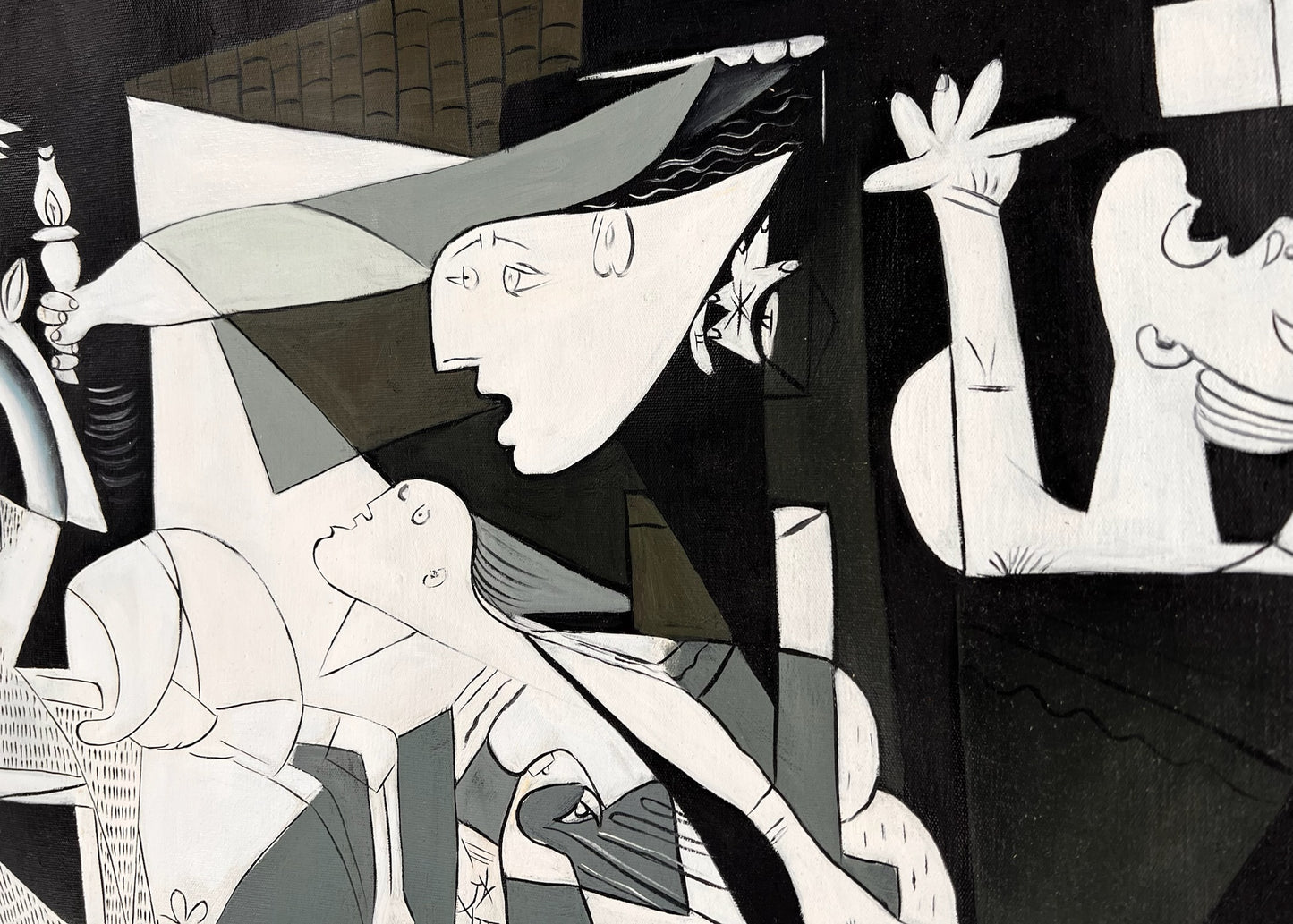 Guernica – Pintura al óleo cubista pintada a mano sobre lienzo (50 × 100 cm)