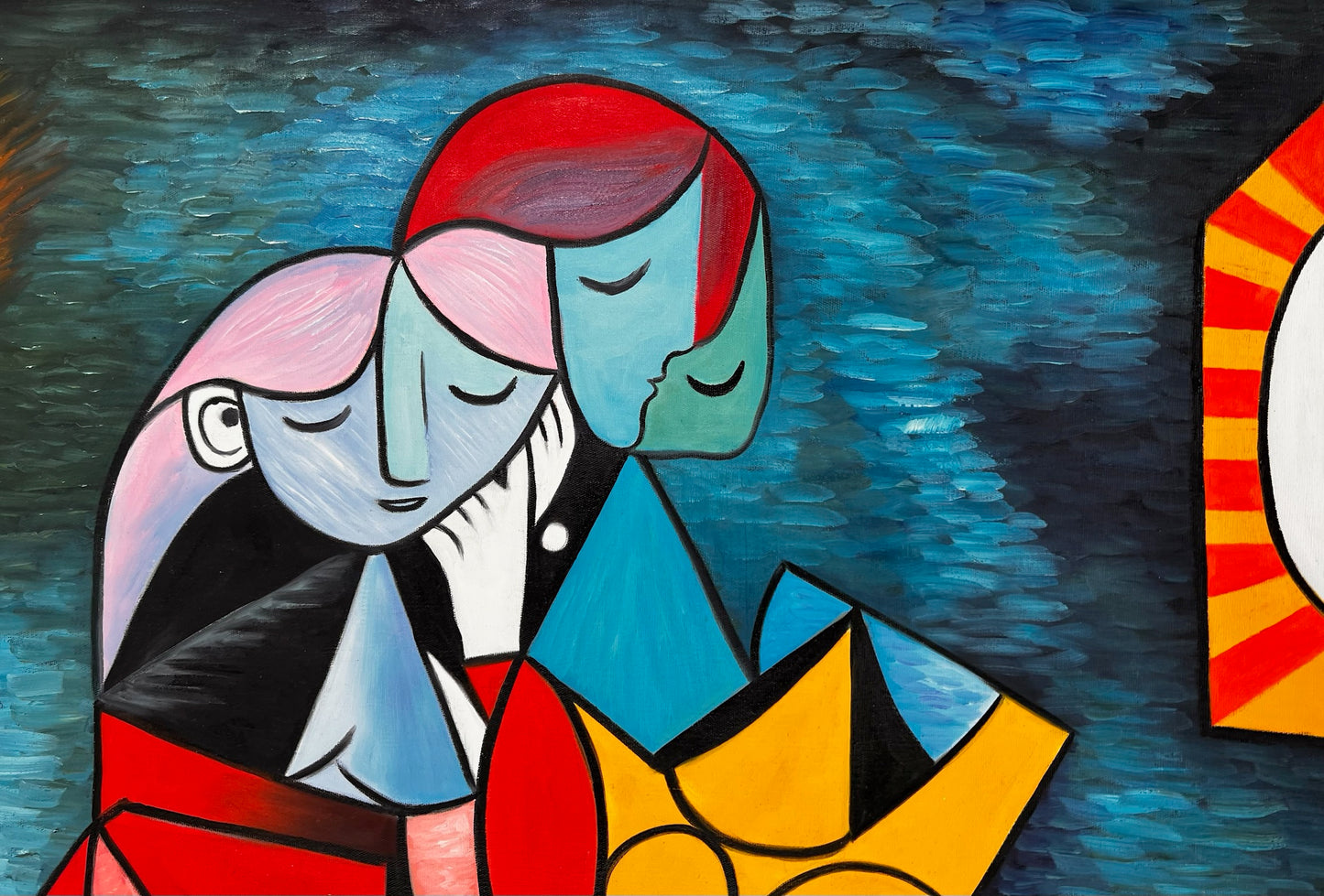 La Lecture – Pintura al óleo cubista pintada a mano sobre lienzo (64 × 80 cm)