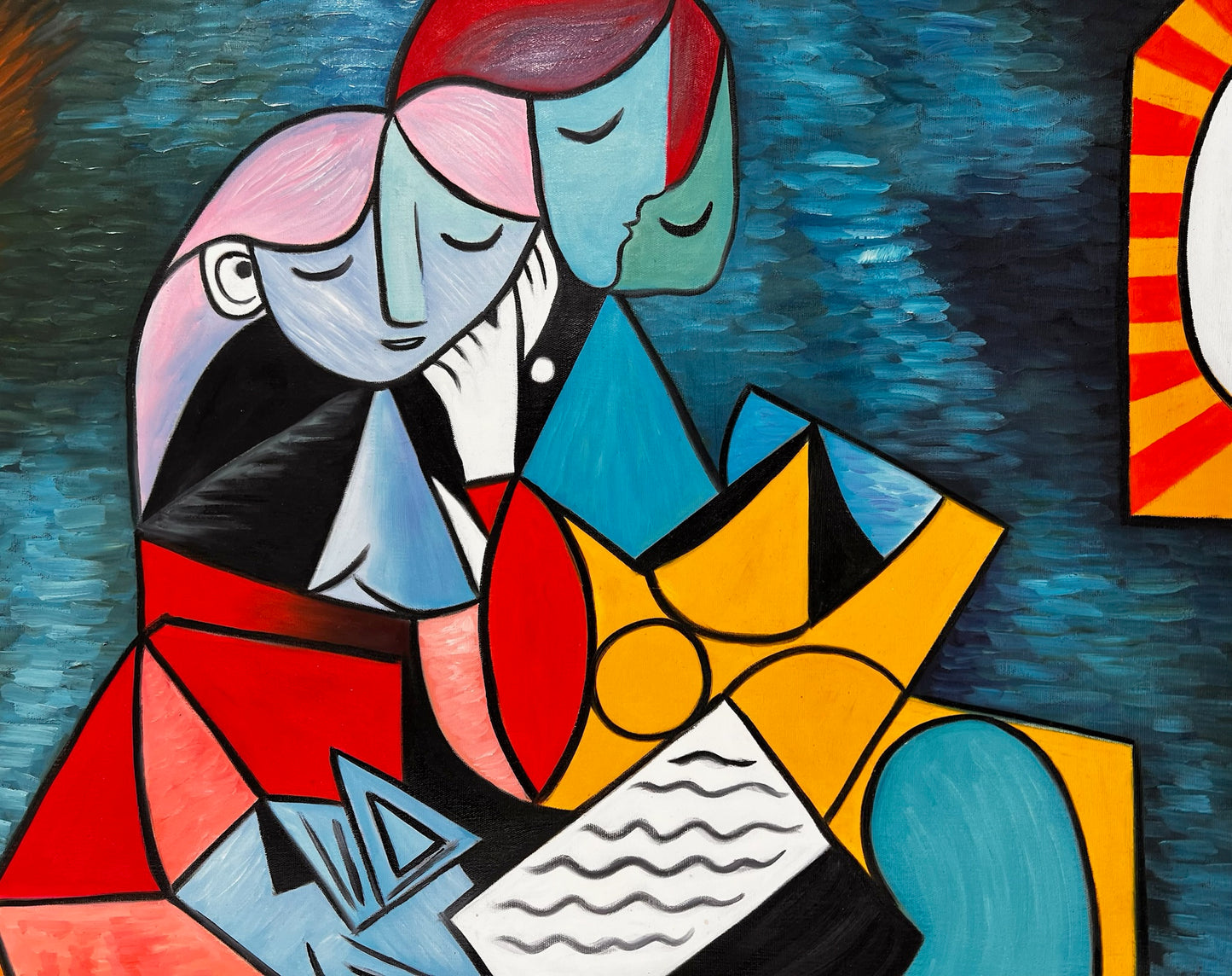 La Lecture – Pintura al óleo cubista pintada a mano sobre lienzo (64 × 80 cm)