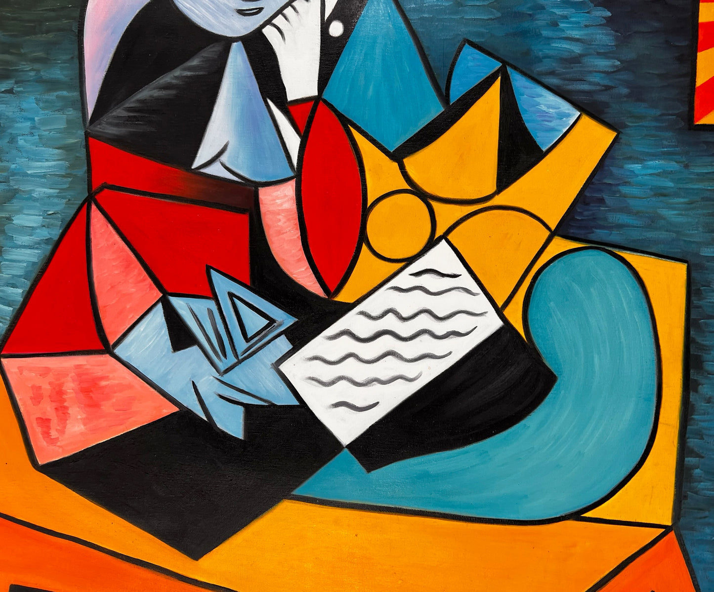 La Lecture – Pintura al óleo cubista pintada a mano sobre lienzo (64 × 80 cm)