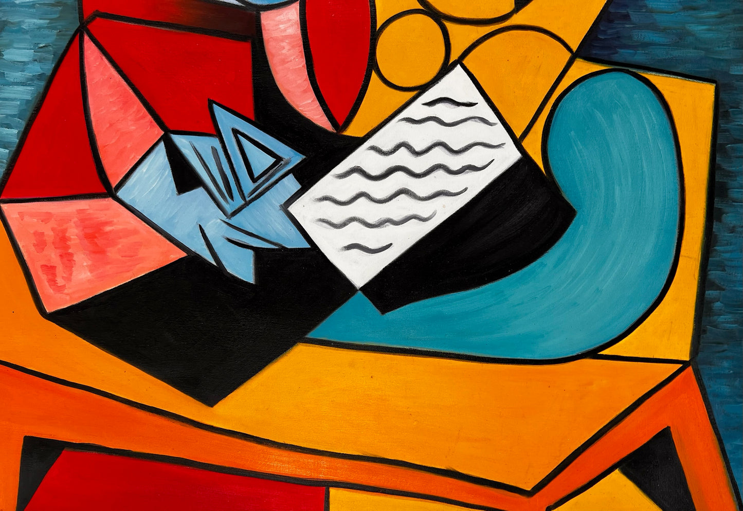 La Lecture – Pintura al óleo cubista pintada a mano sobre lienzo (64 × 80 cm)
