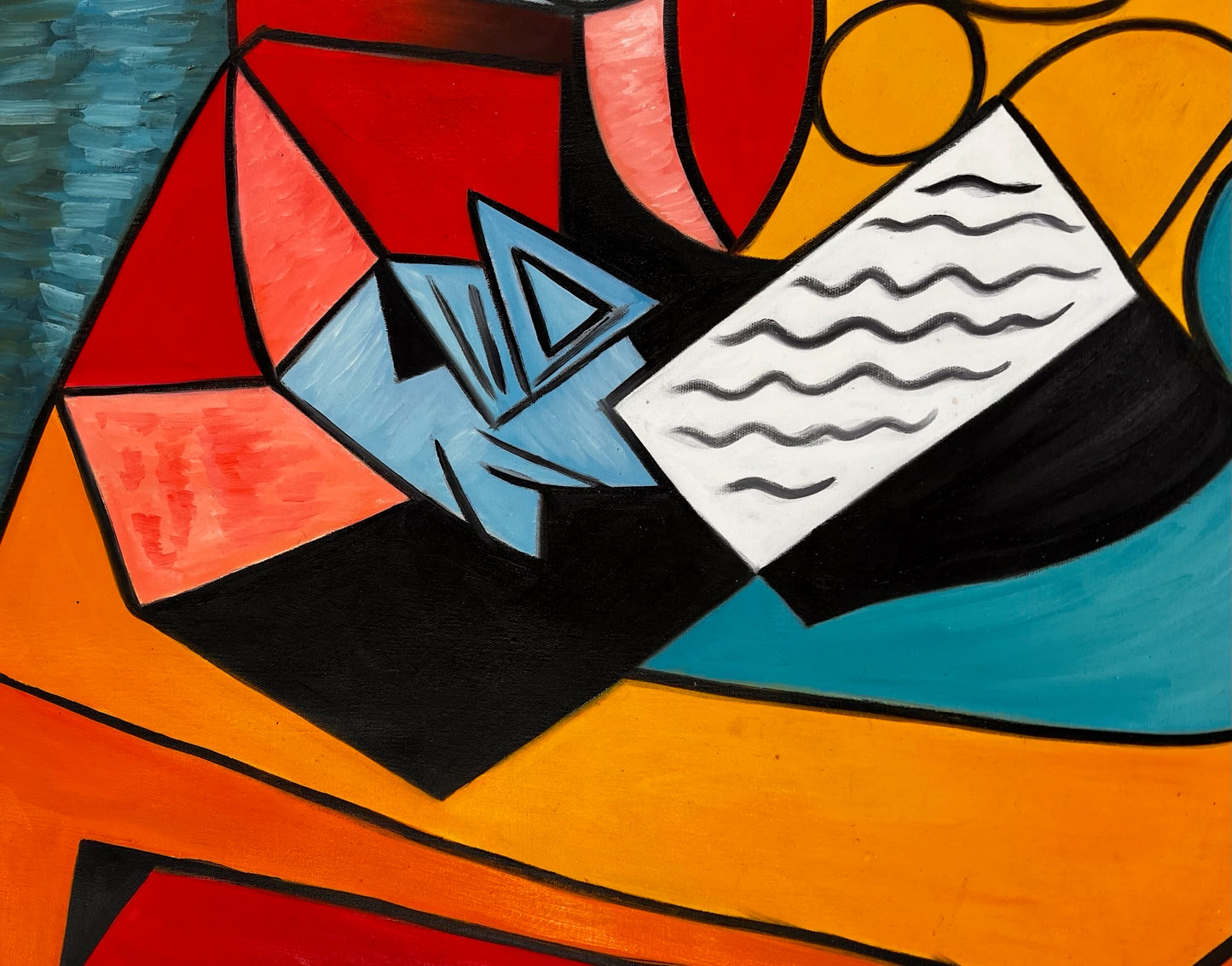 La Lecture – Pintura al óleo cubista pintada a mano sobre lienzo (64 × 80 cm)