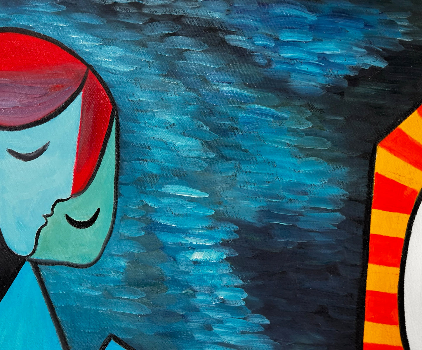 La Lecture – Pintura al óleo cubista pintada a mano sobre lienzo (64 × 80 cm)
