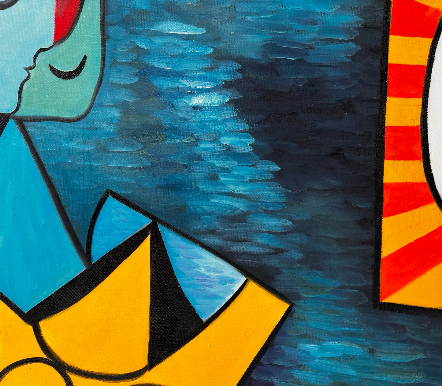 La Lecture – Pintura al óleo cubista pintada a mano sobre lienzo (64 × 80 cm)