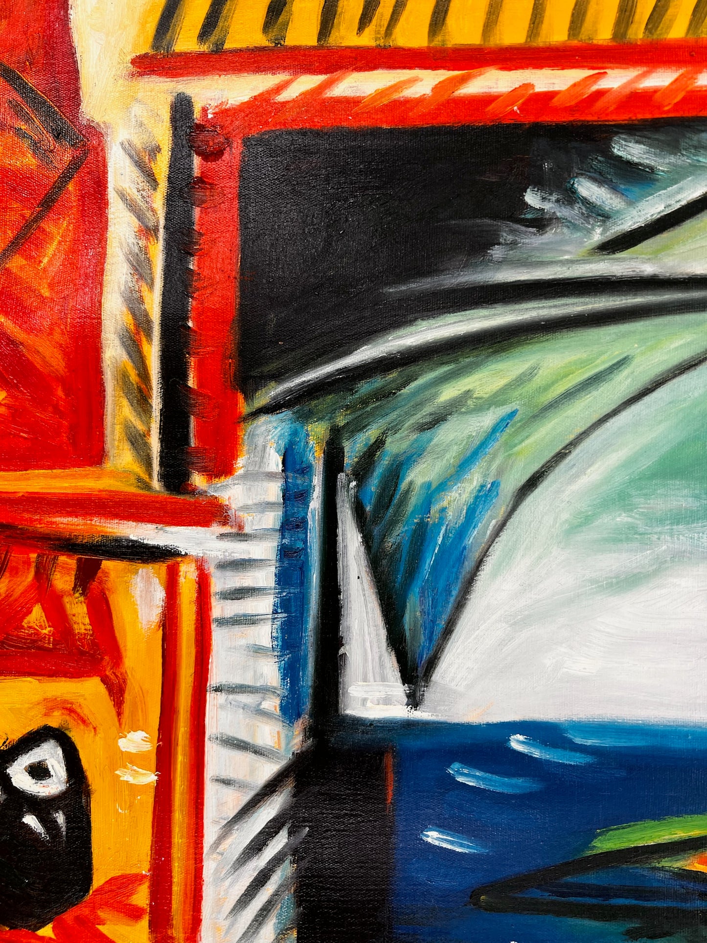 Côte d’Azur – Pintura al óleo cubista pintada a mano sobre lienzo (60 × 80 cm)