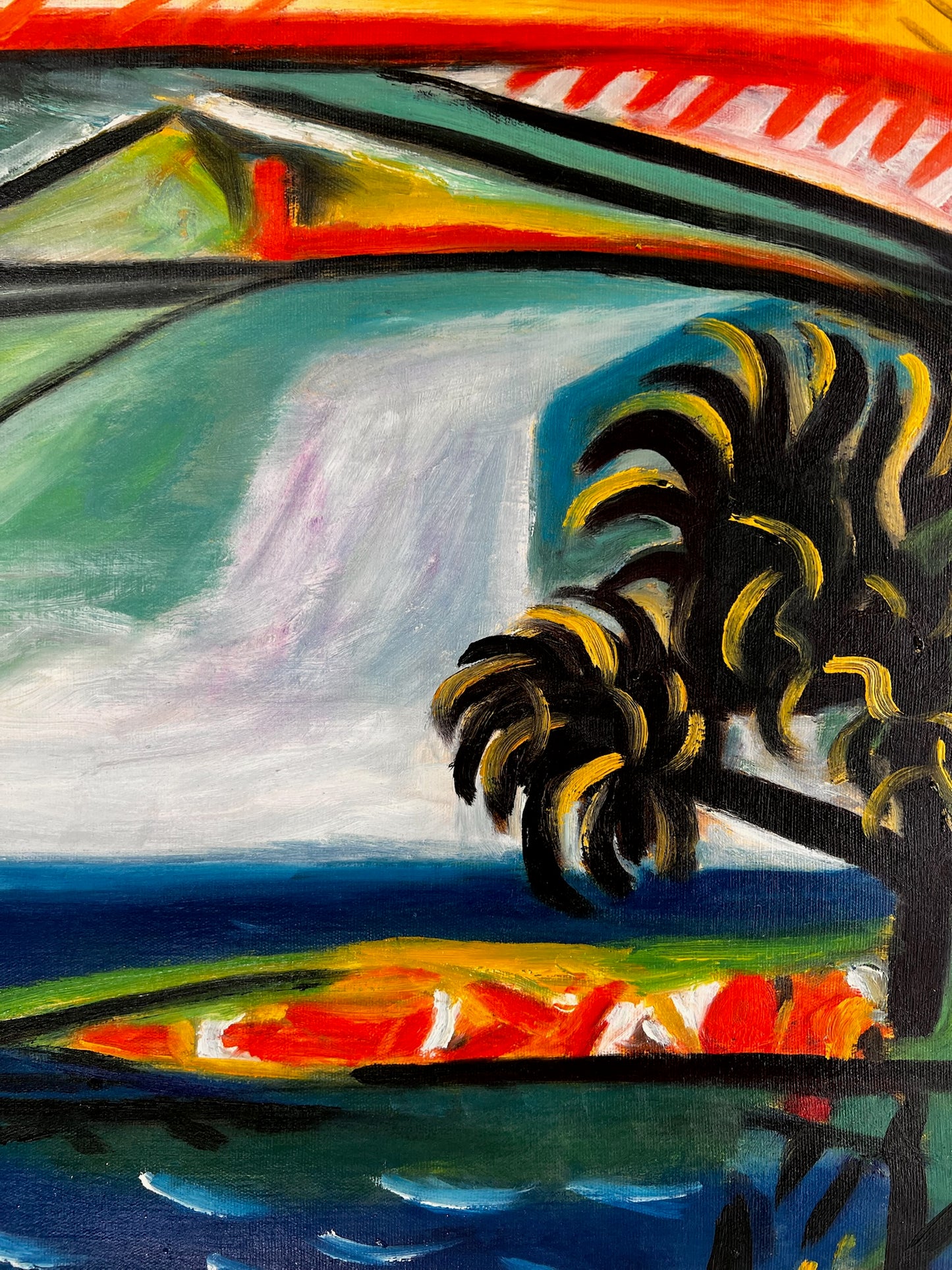Côte d’Azur – Pintura al óleo cubista pintada a mano sobre lienzo (60 × 80 cm)