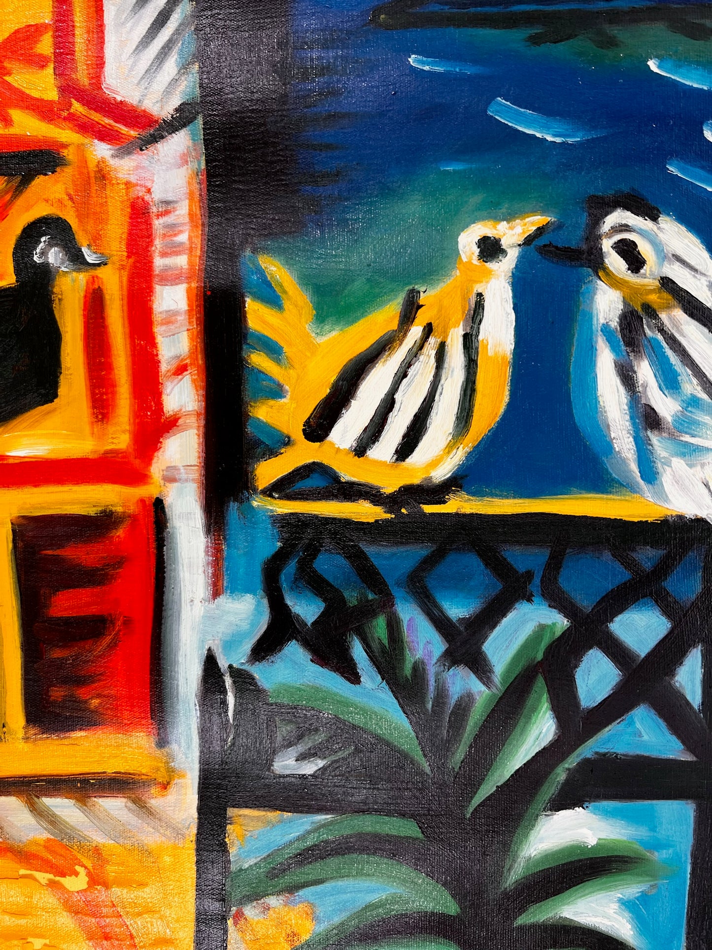Côte d’Azur – Pintura al óleo cubista pintada a mano sobre lienzo (60 × 80 cm)