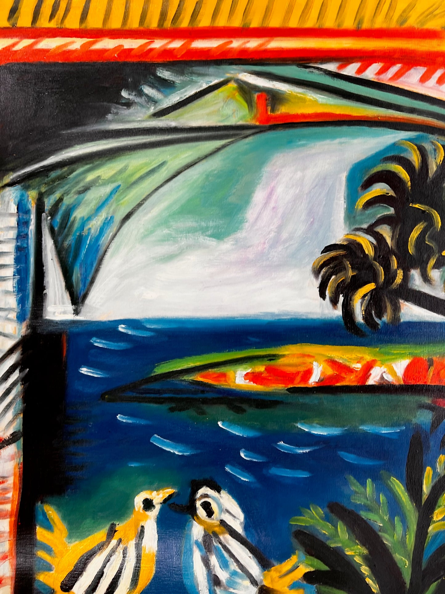 Côte d’Azur – Pintura al óleo cubista pintada a mano sobre lienzo (60 × 80 cm)