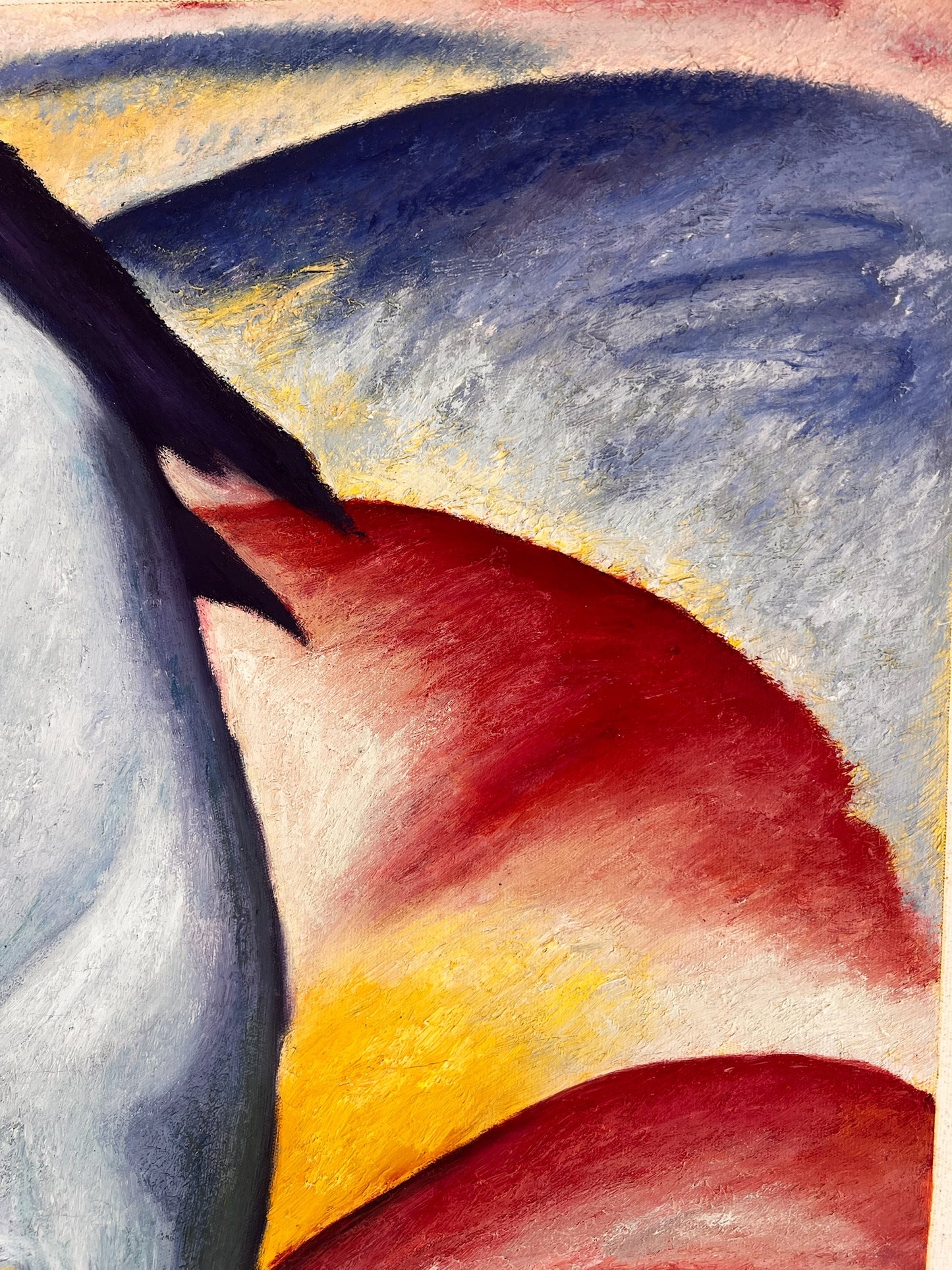 Caballo Azul I – Pintura al óleo expresionista pintada a mano sobre lienzo (64 × 80 cm)