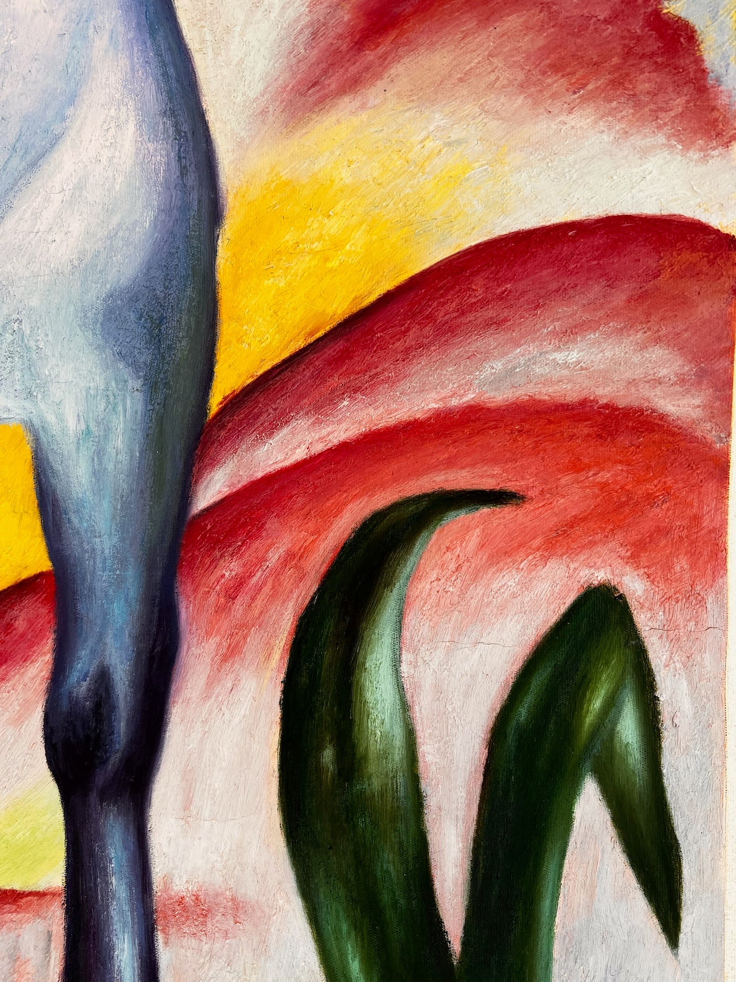 Caballo Azul I – Pintura al óleo expresionista pintada a mano sobre lienzo (64 × 80 cm)