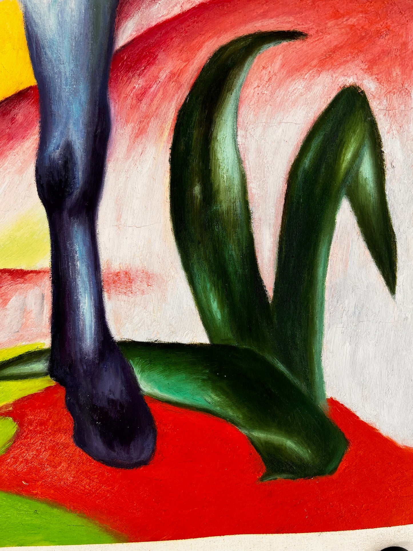 Caballo Azul I – Pintura al óleo expresionista pintada a mano sobre lienzo (64 × 80 cm)