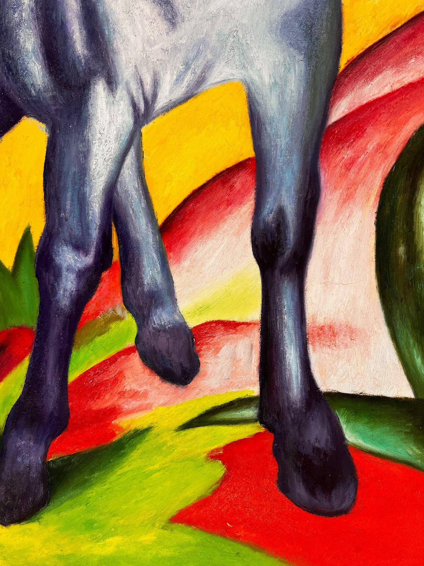 Caballo Azul I – Pintura al óleo expresionista pintada a mano sobre lienzo (64 × 80 cm)