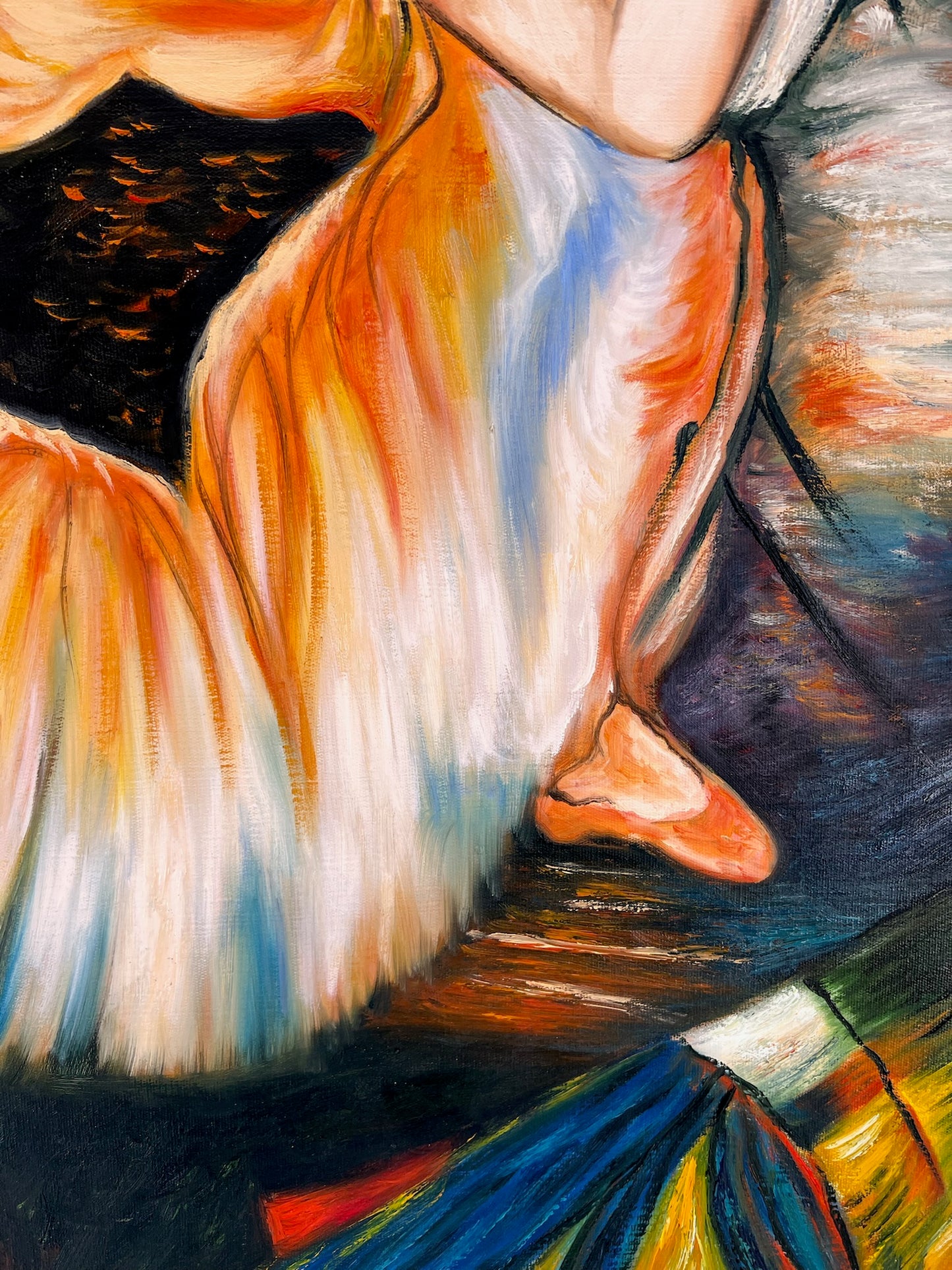 Bailarina – Pintura al óleo impresionista pintada a mano sobre lienzo (60 × 80 cm)