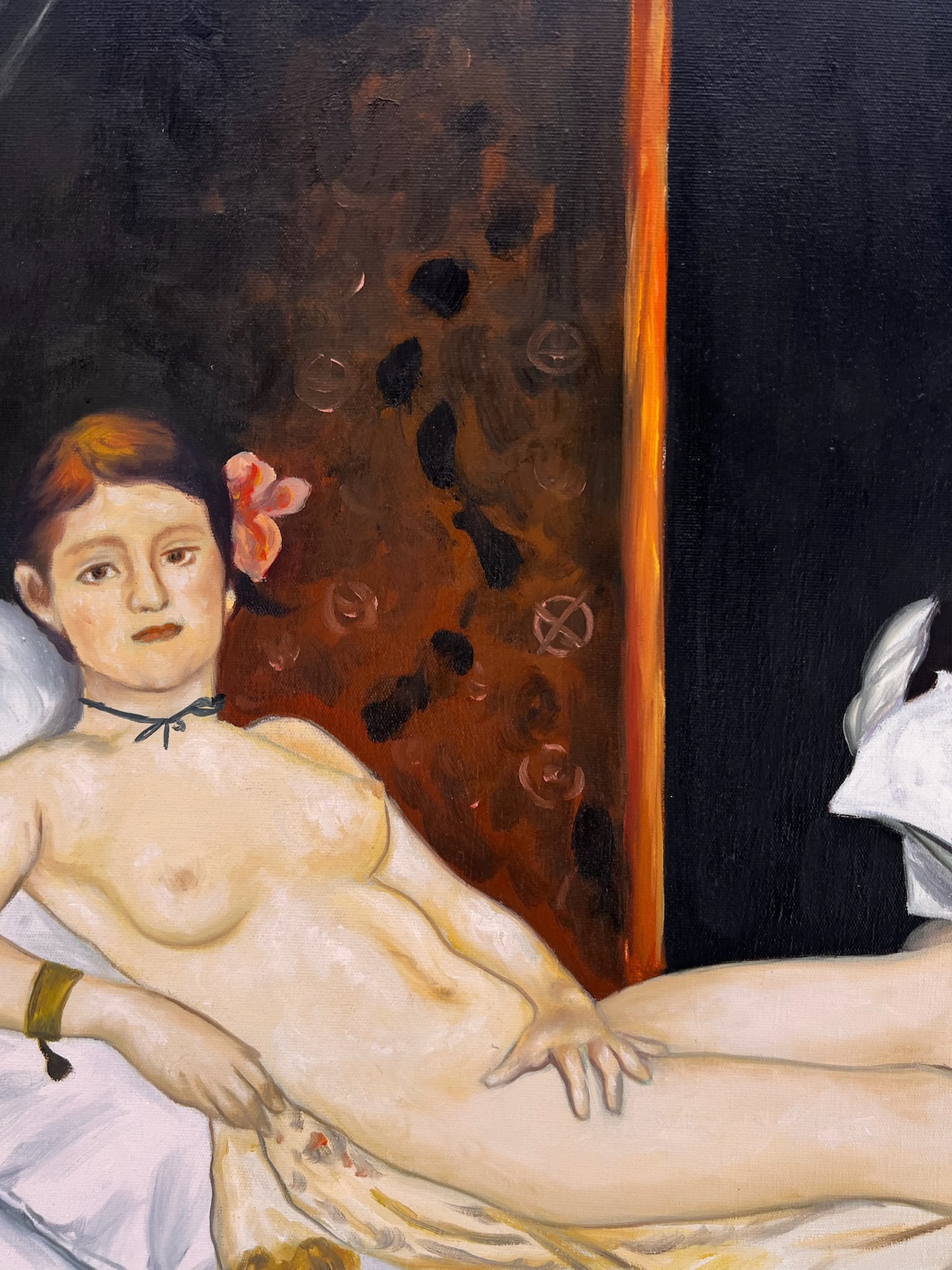 Olympia – Pintura al óleo realista pintada a mano sobre lienzo (64 × 80 cm)