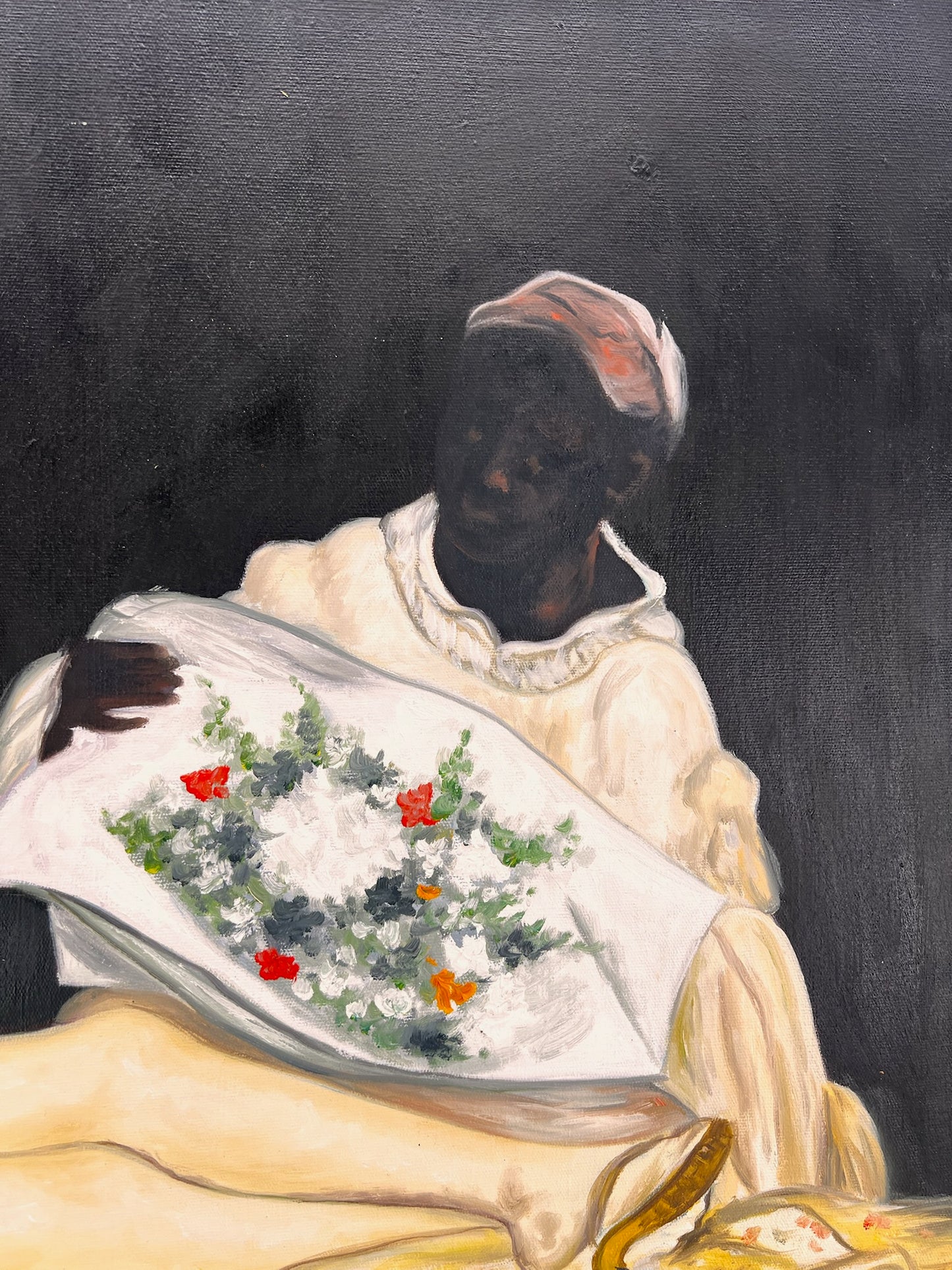 Olympia – Pintura al óleo realista pintada a mano sobre lienzo (64 × 80 cm)
