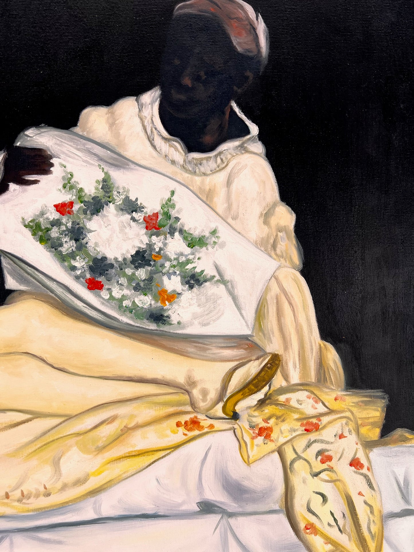 Olympia – Pintura al óleo realista pintada a mano sobre lienzo (64 × 80 cm)