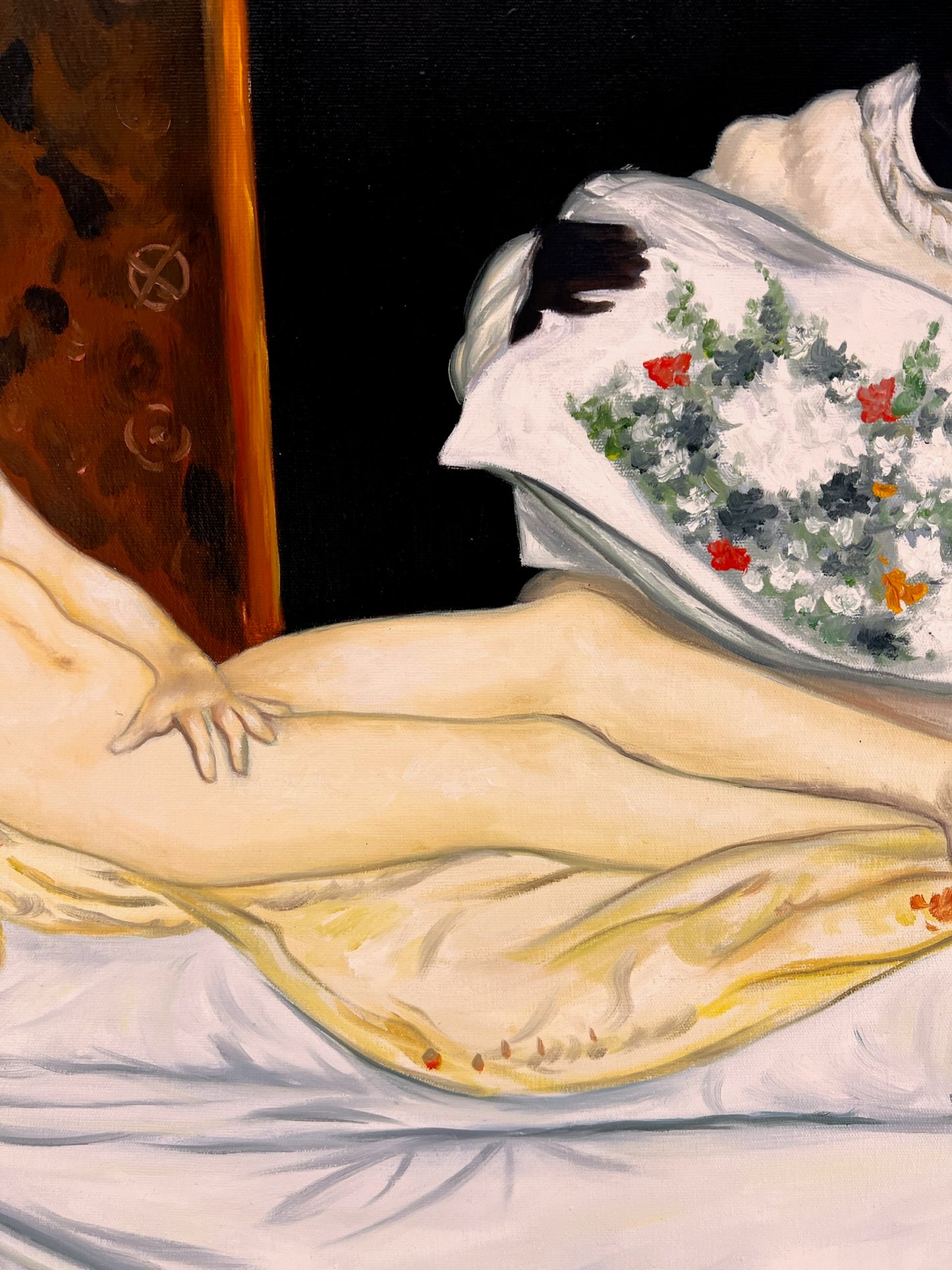 Olympia – Pintura al óleo realista pintada a mano sobre lienzo (64 × 80 cm)
