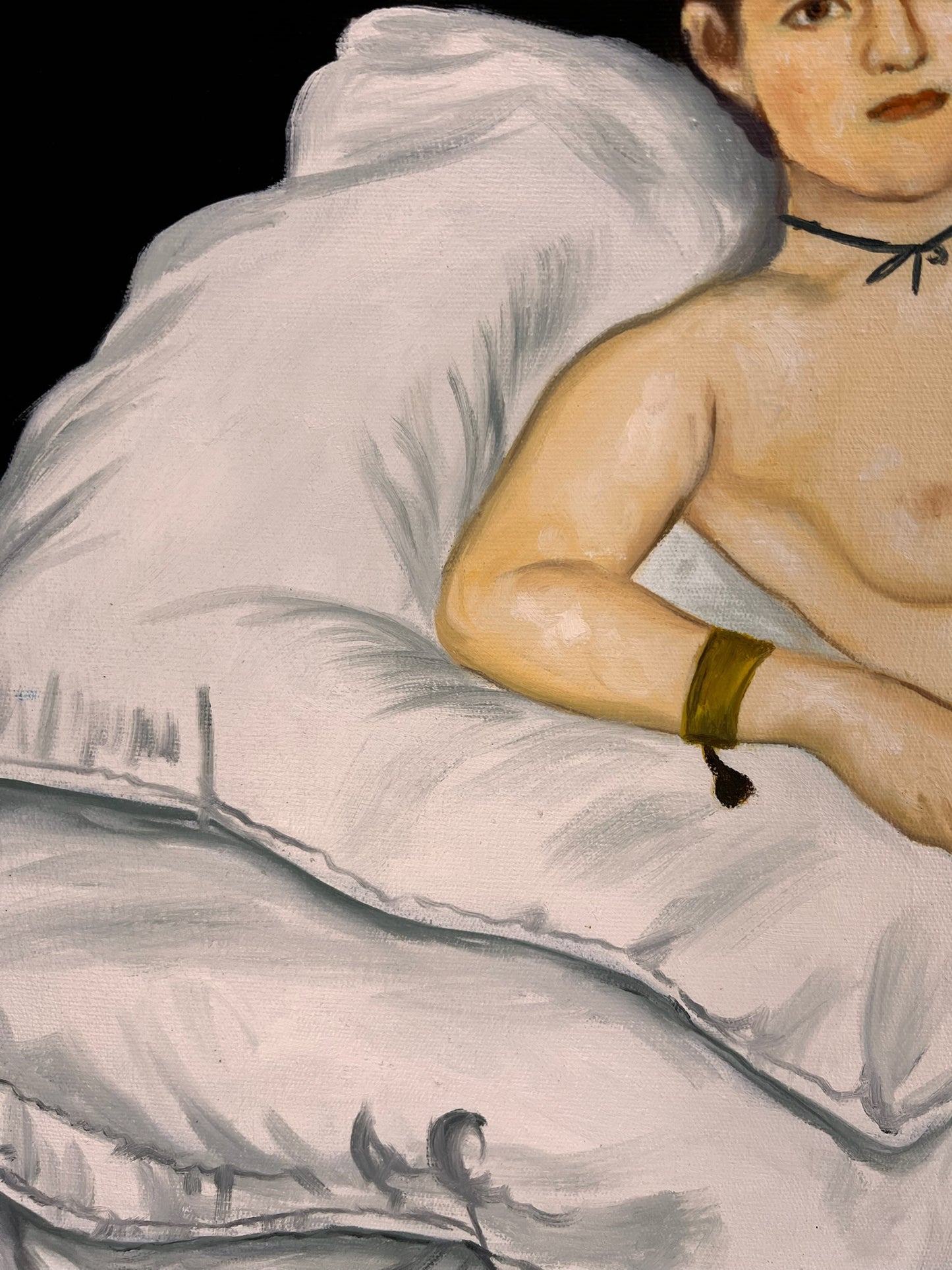 Olympia – Pintura al óleo realista pintada a mano sobre lienzo (64 × 80 cm)