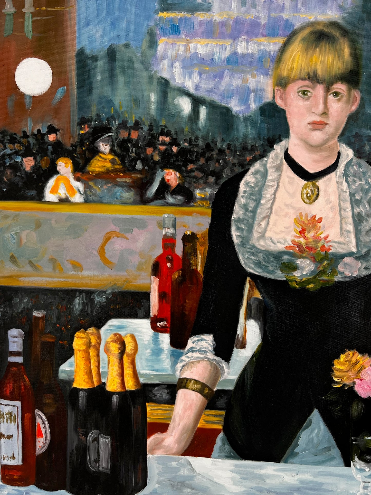 Un Bar aux Folies-Bergère – Pintura al óleo impresionista pintada a mano sobre lienzo (64 × 80 cm)