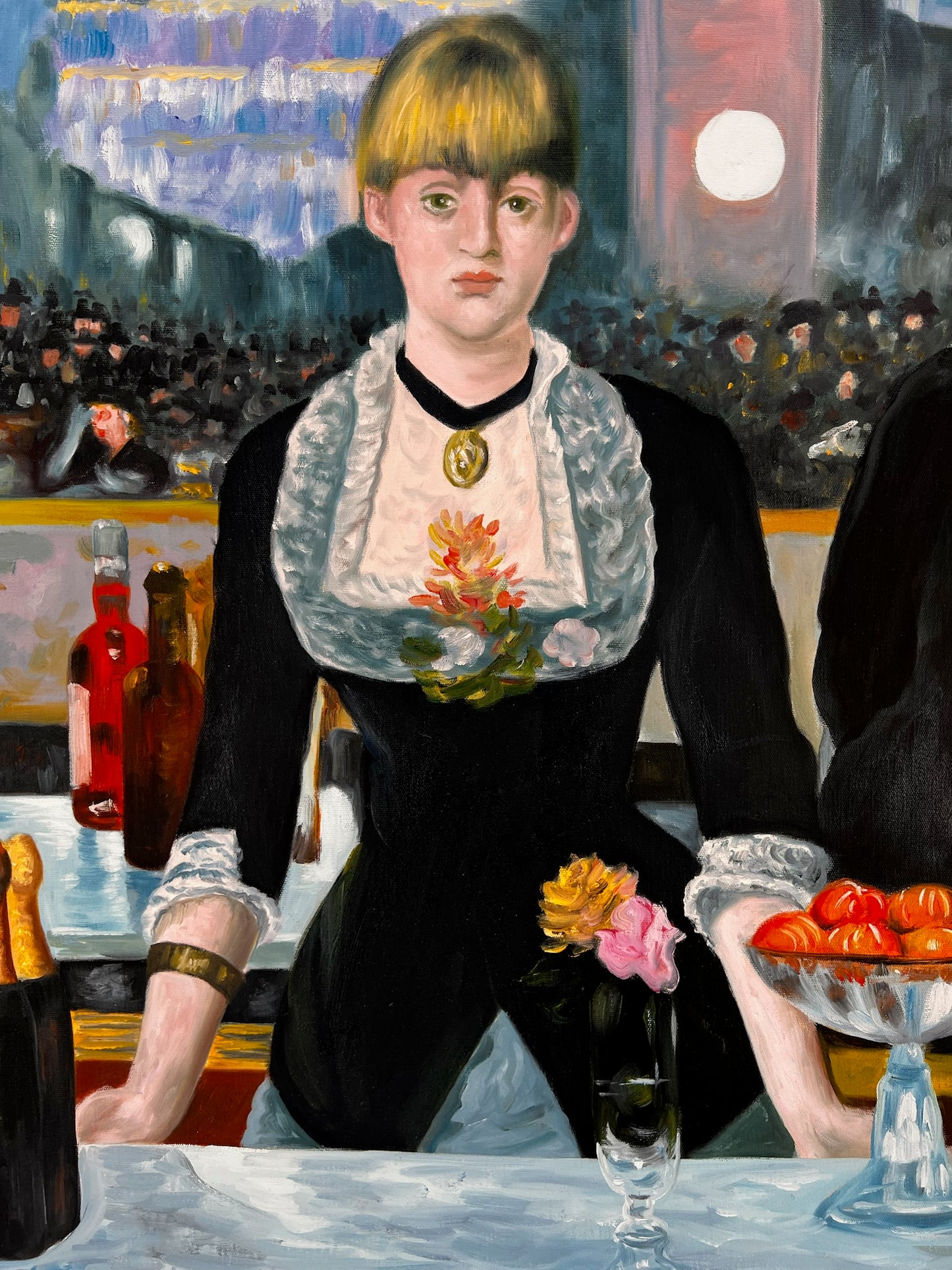 Un Bar aux Folies-Bergère – Pintura al óleo impresionista pintada a mano sobre lienzo (64 × 80 cm)