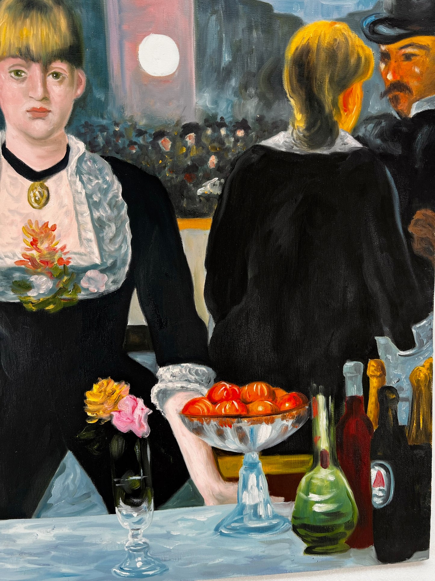 Un Bar aux Folies-Bergère – Pintura al óleo impresionista pintada a mano sobre lienzo (64 × 80 cm)