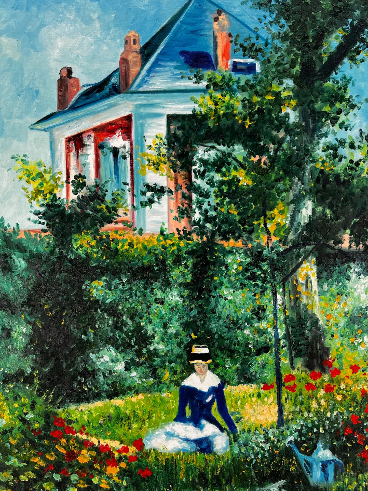 Mujer en el Jardín (después de Édouard Manet) – Óleo Impresionista Pintado a Mano sobre Lienzo (60 × 80 cm)