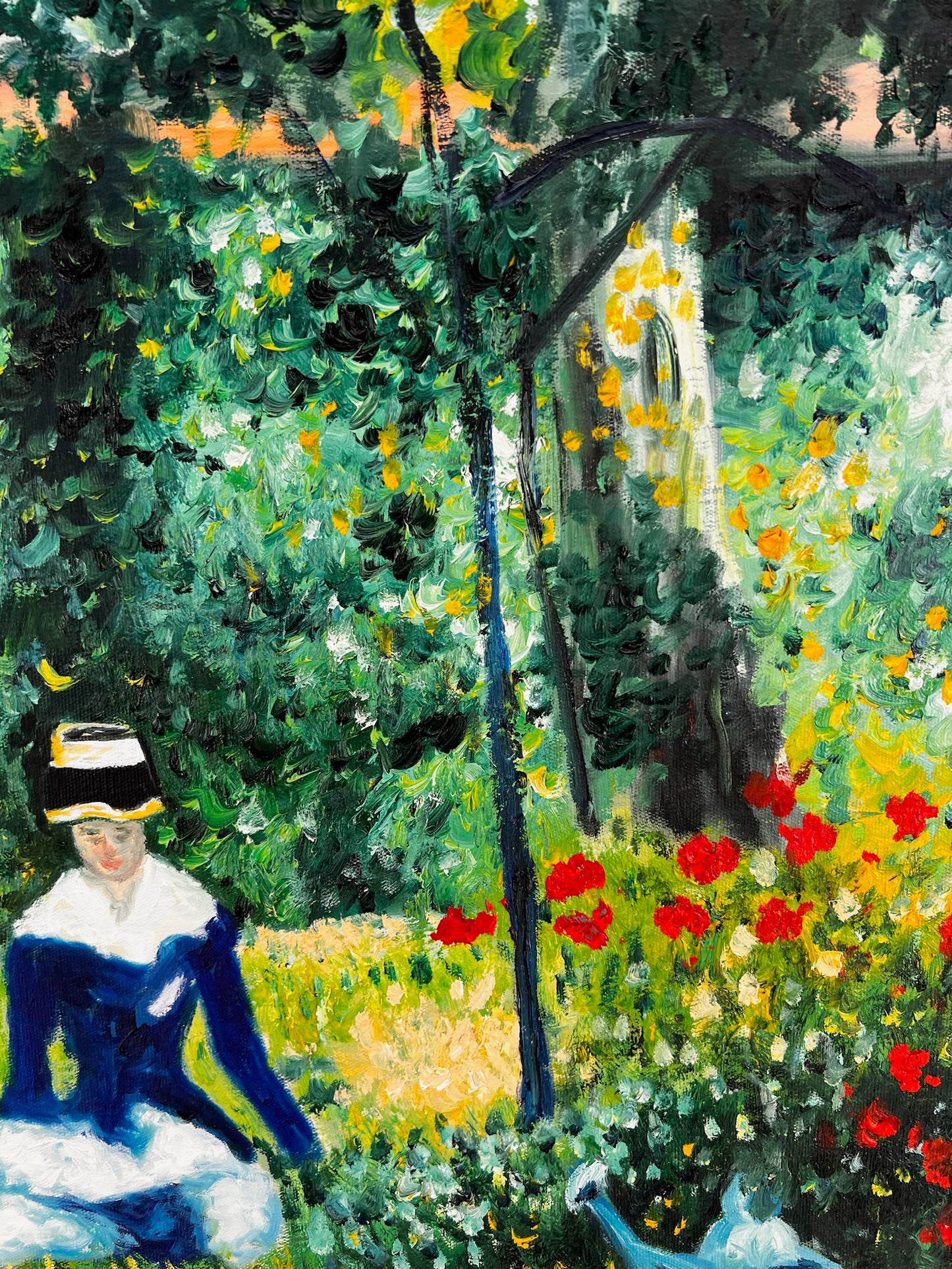 Mujer en el Jardín (después de Édouard Manet) – Óleo Impresionista Pintado a Mano sobre Lienzo (60 × 80 cm)