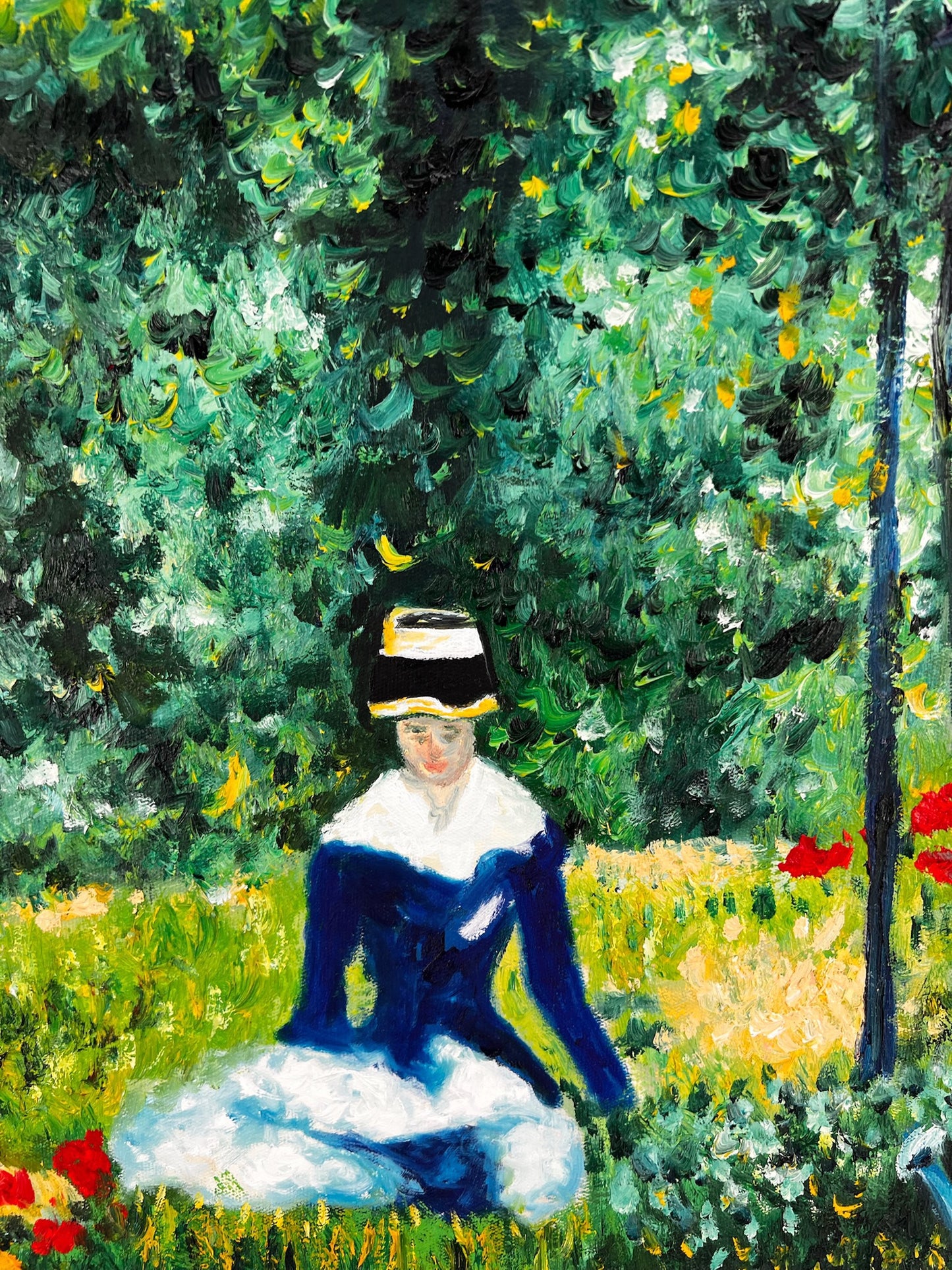 Mujer en el Jardín (después de Édouard Manet) – Óleo Impresionista Pintado a Mano sobre Lienzo (60 × 80 cm)