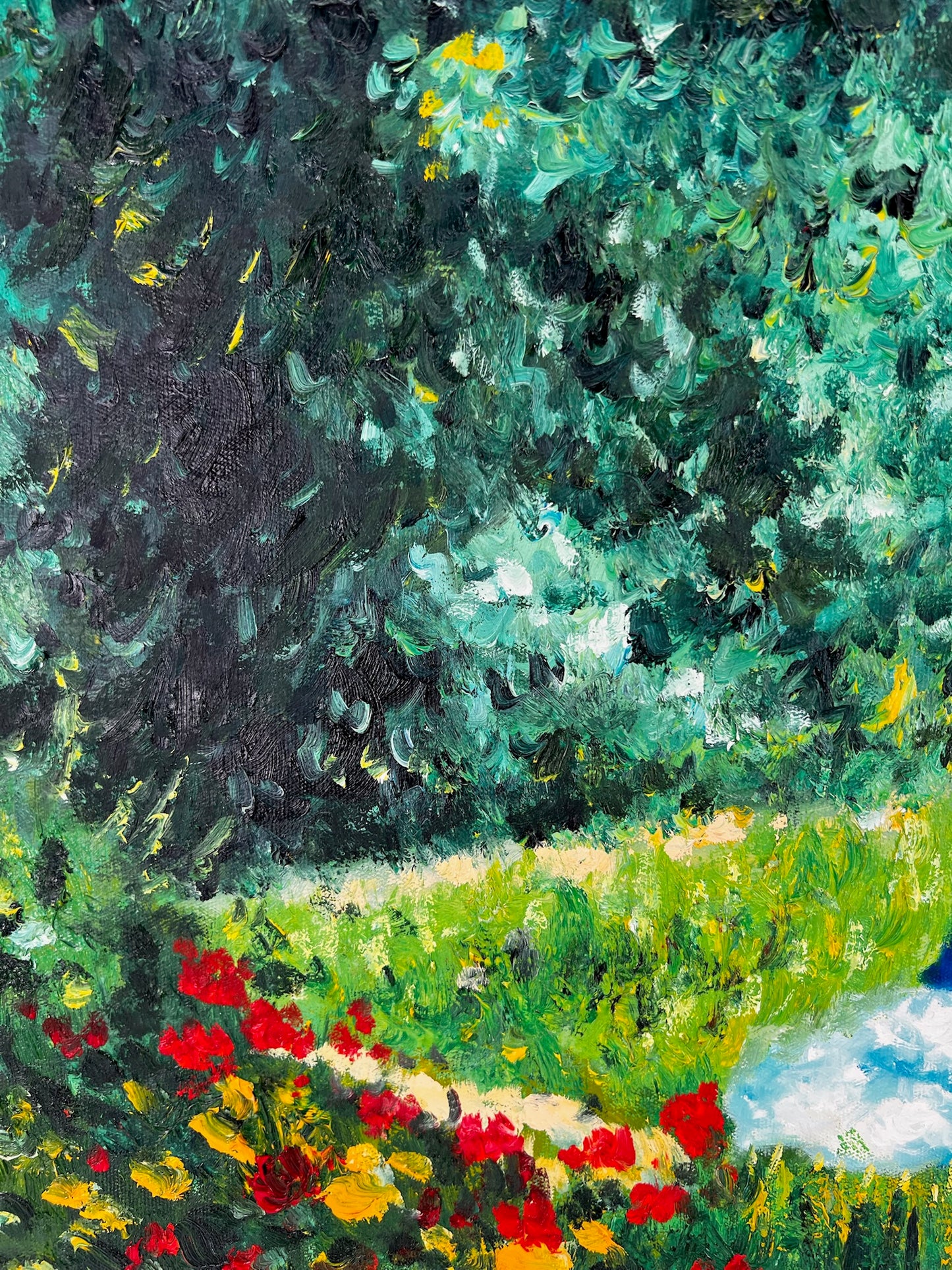 Mujer en el Jardín (después de Édouard Manet) – Óleo Impresionista Pintado a Mano sobre Lienzo (60 × 80 cm)