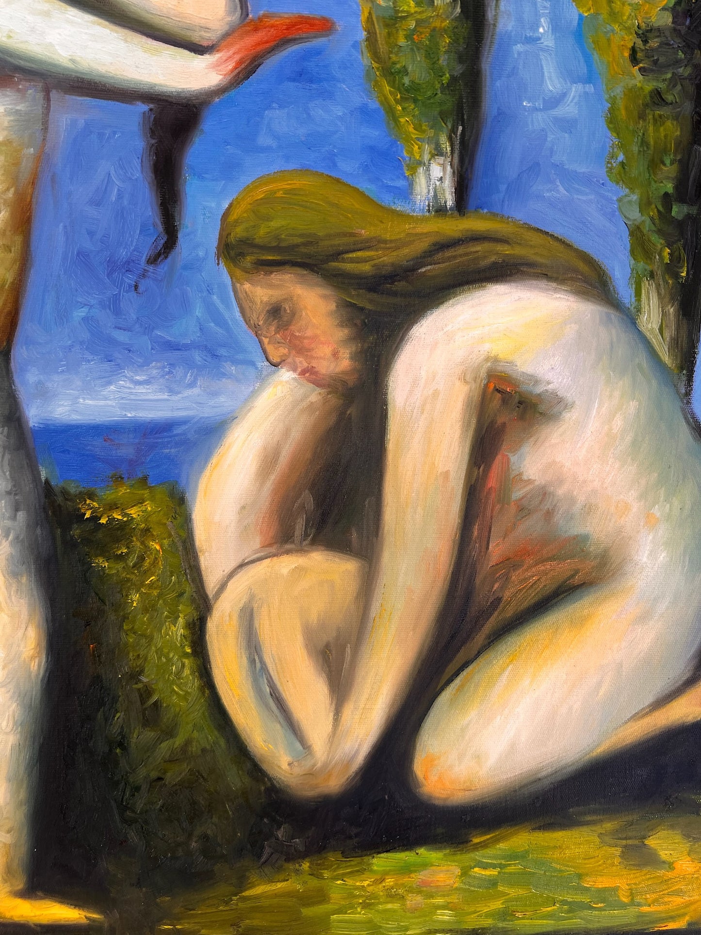 Baigneuses (según Paul Cézanne) – Óleo sobre lienzo postimpresionista pintado a mano (64 × 80 cm)