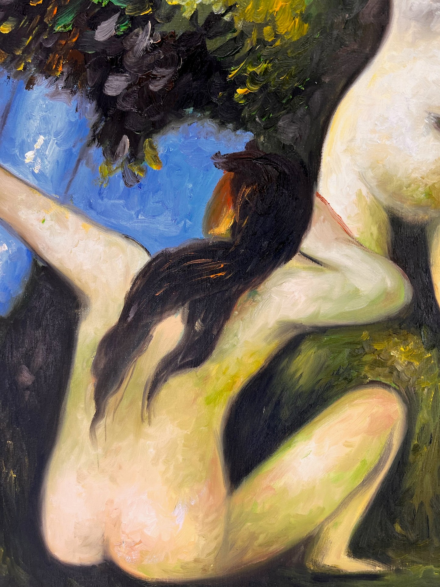 Baigneuses (según Paul Cézanne) – Óleo sobre lienzo postimpresionista pintado a mano (64 × 80 cm)