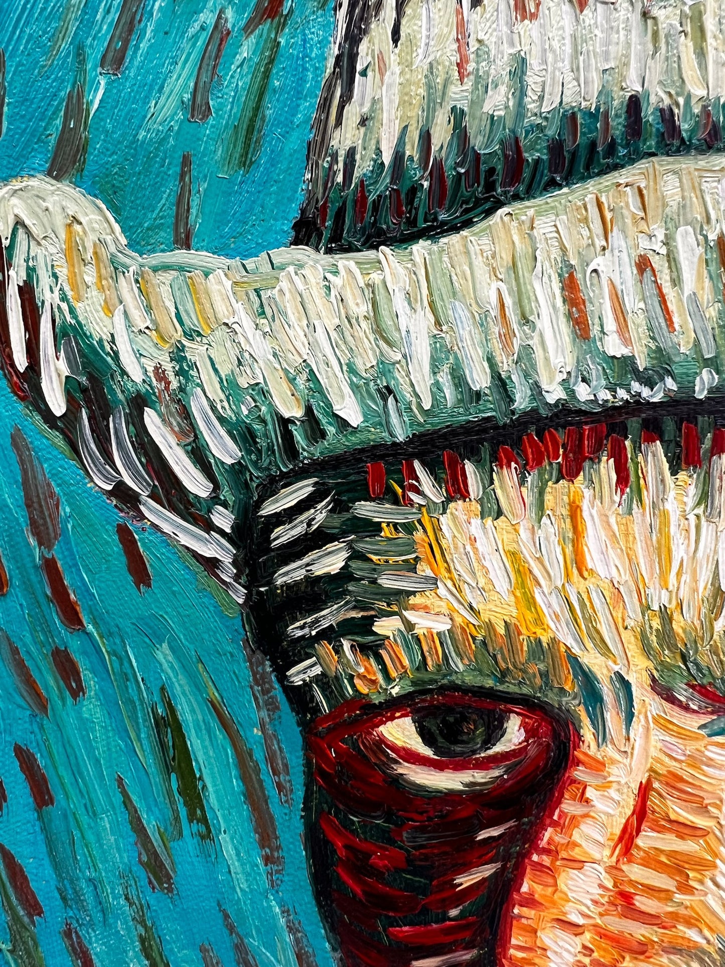 Pintura al óleo pintada a mano al estilo de Van Gogh: Autorretrato con sombrero de fieltro gris (54 × 65 cm)