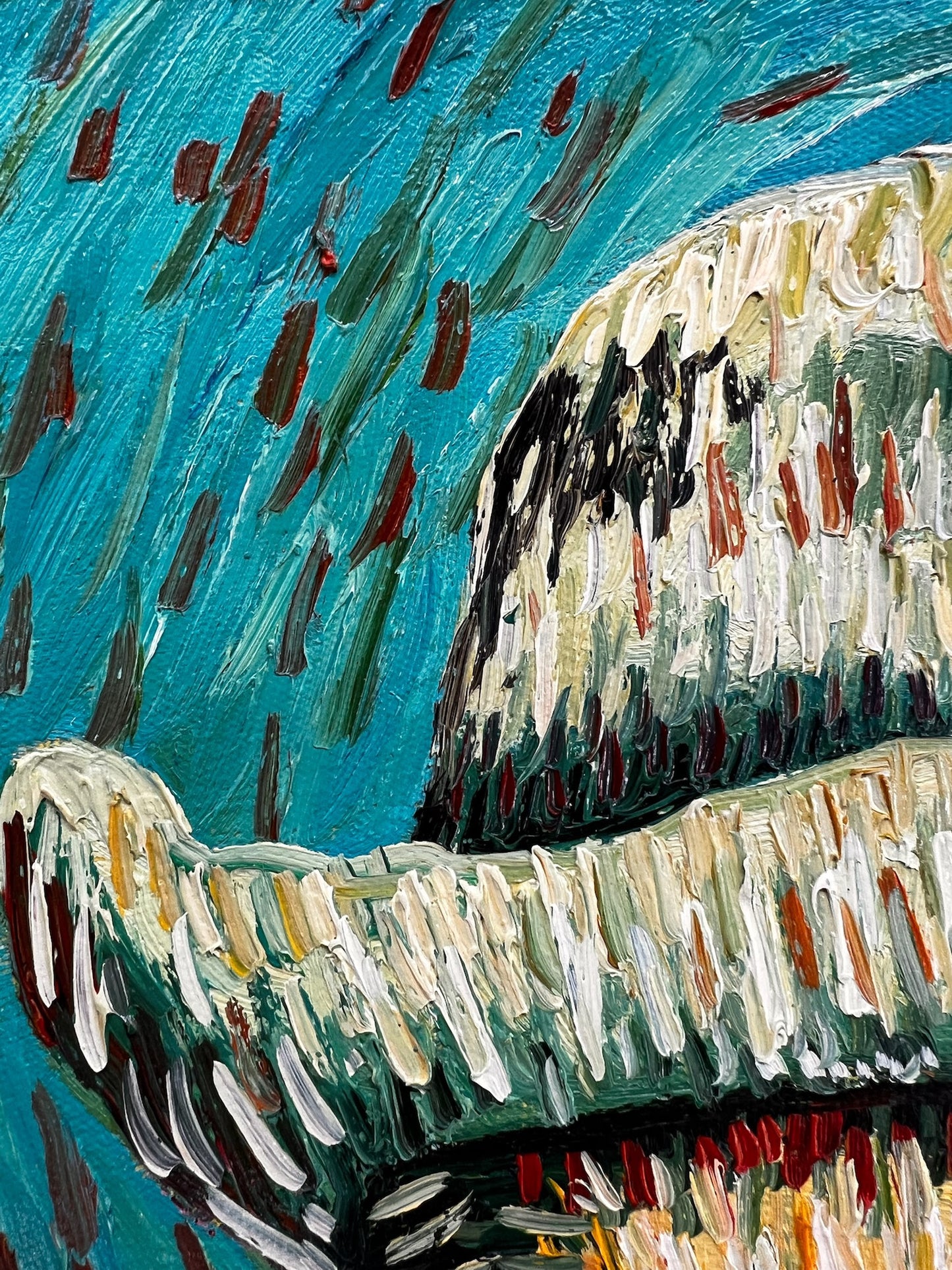Pintura al óleo pintada a mano al estilo de Van Gogh: Autorretrato con sombrero de fieltro gris (54 × 65 cm)