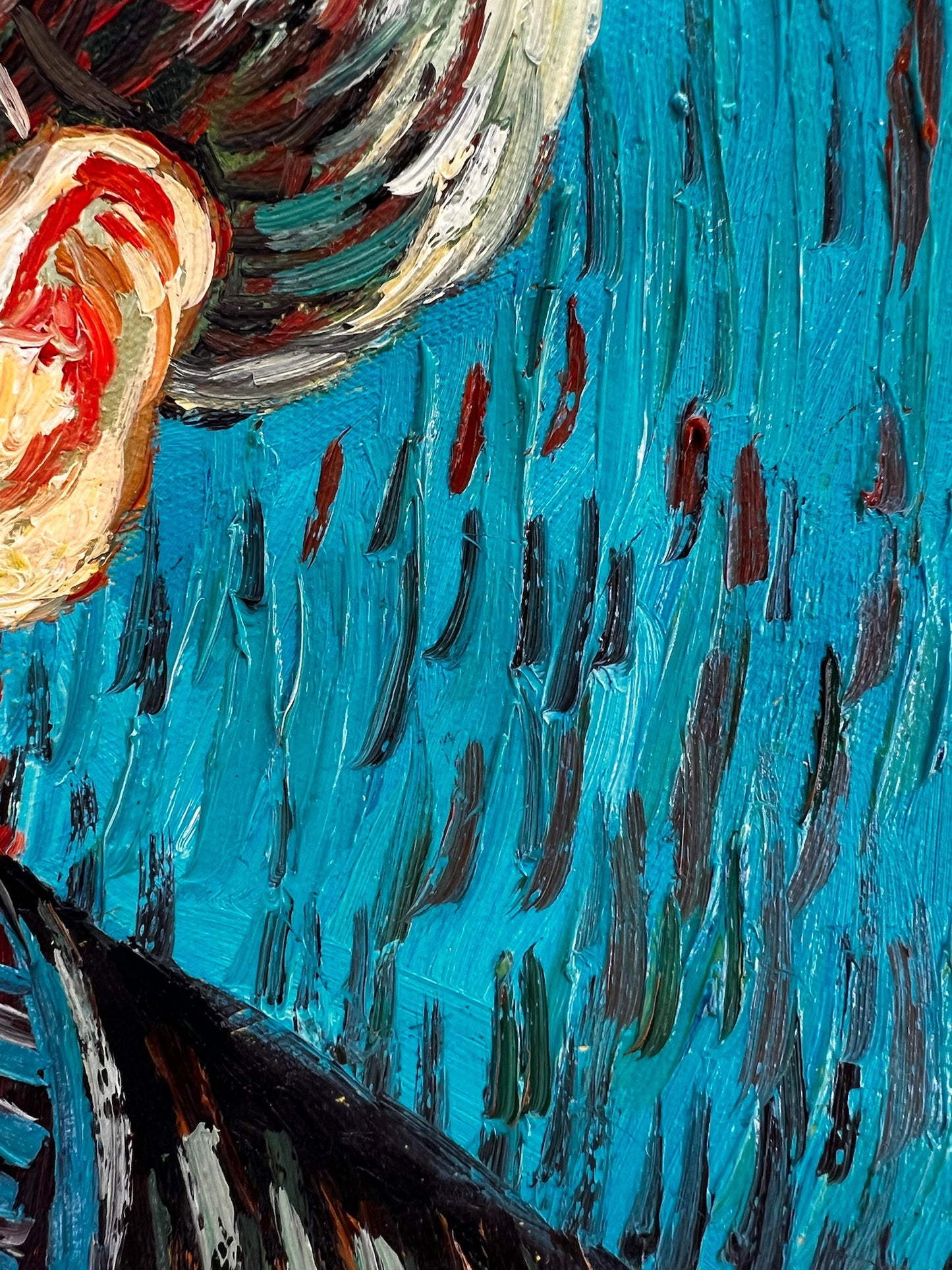Pintura al óleo pintada a mano al estilo de Van Gogh: Autorretrato con sombrero de fieltro gris (54 × 65 cm)