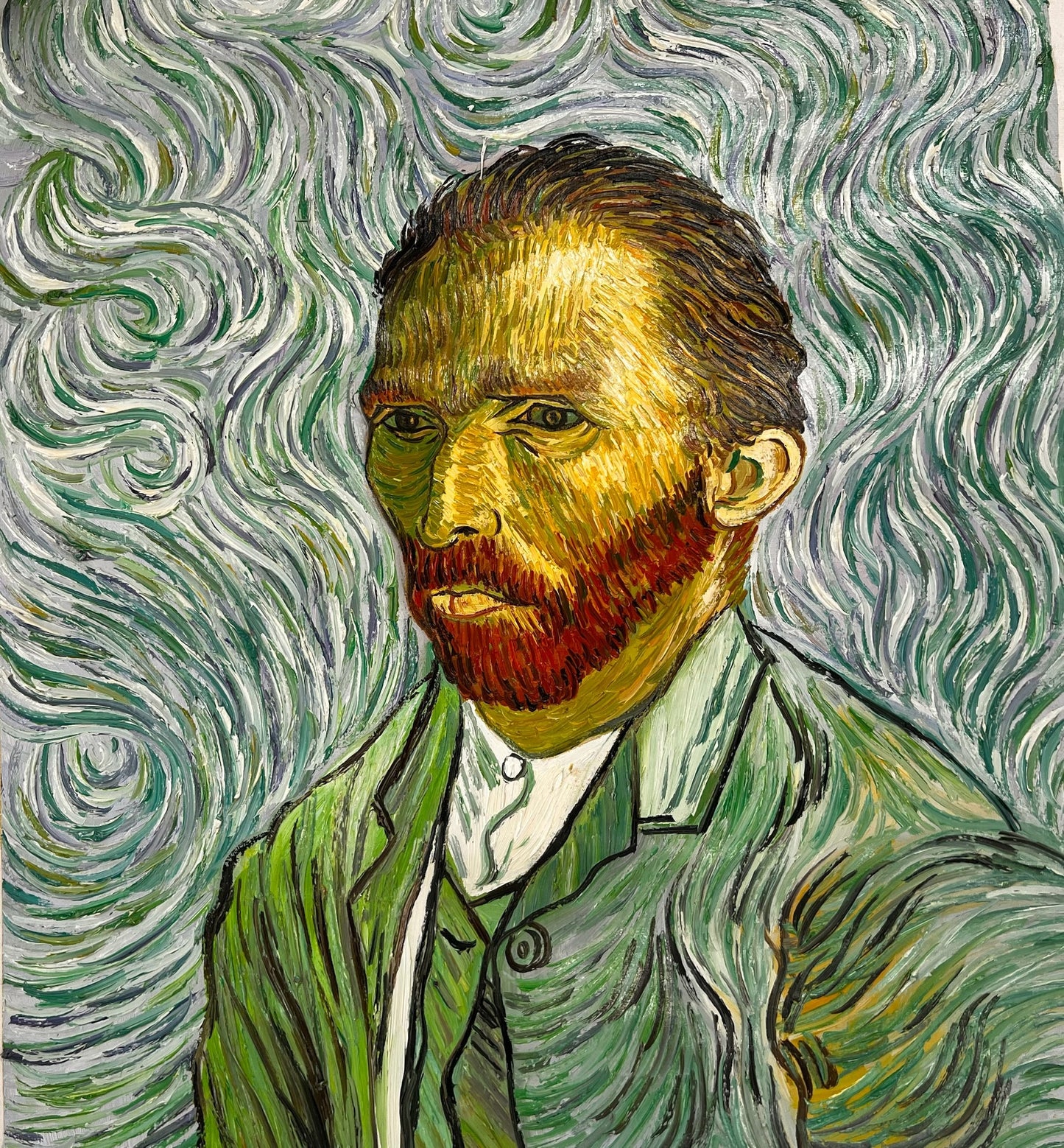Autorretrato – Pintura al óleo postimpresionista pintada a mano sobre lienzo (65 × 54 cm)