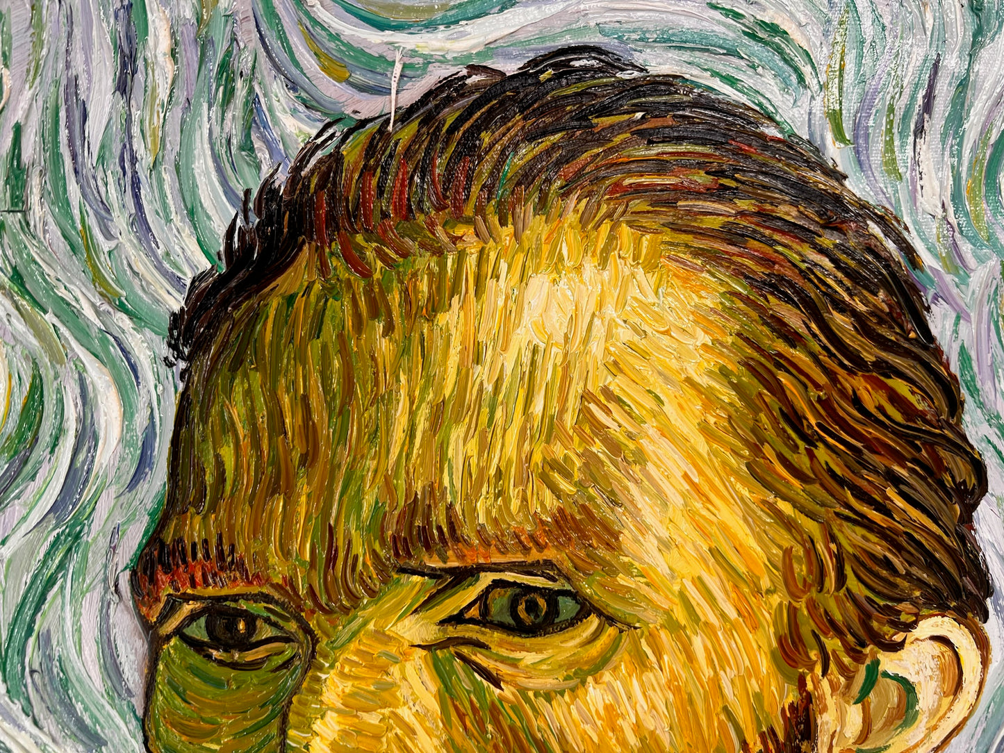 Autorretrato – Pintura al óleo postimpresionista pintada a mano sobre lienzo (65 × 54 cm)