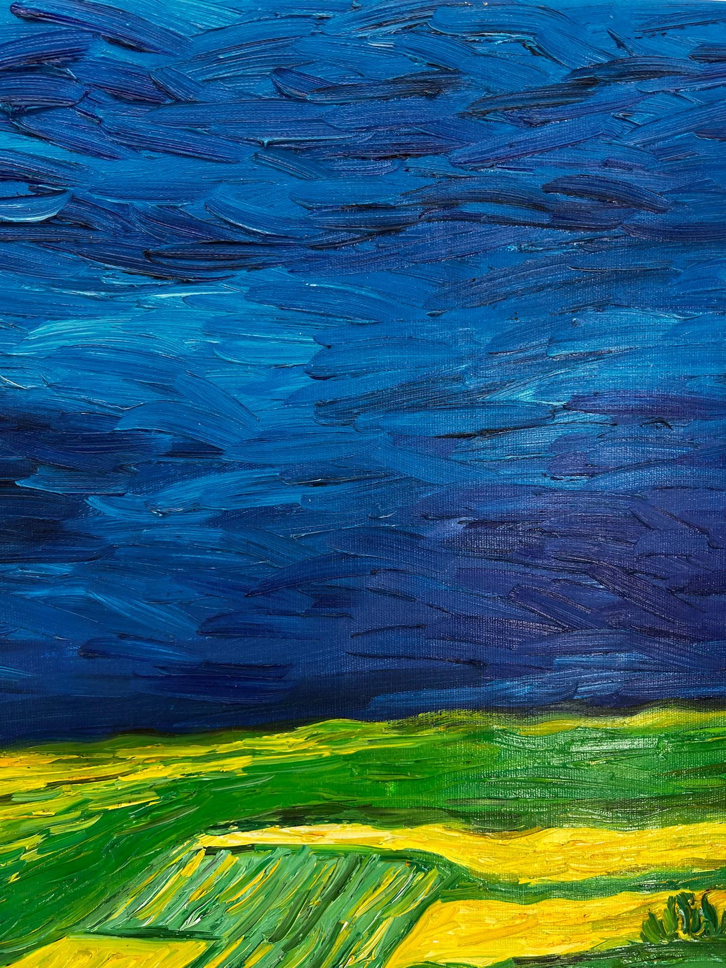 Pintura al óleo postimpresionista de Van Gogh Campo de trigo bajo cielos amenazantes: pintura al óleo pintada a mano